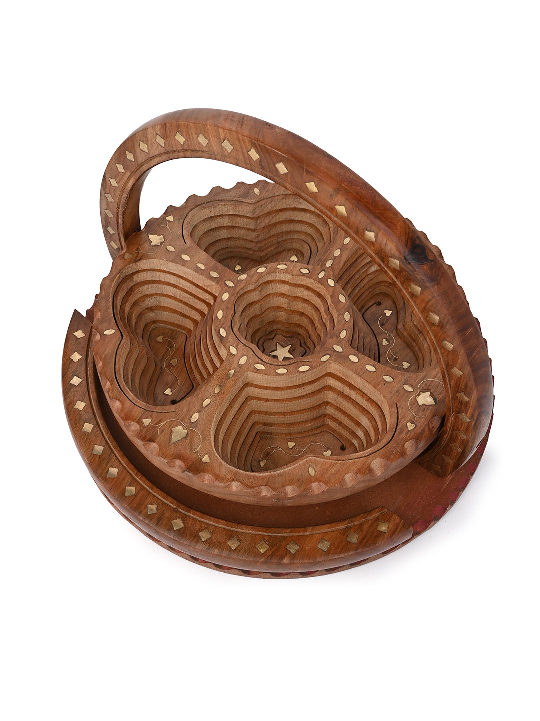 Sheesham wood foldable serving basket for dry fruits and snacks - 12 inches