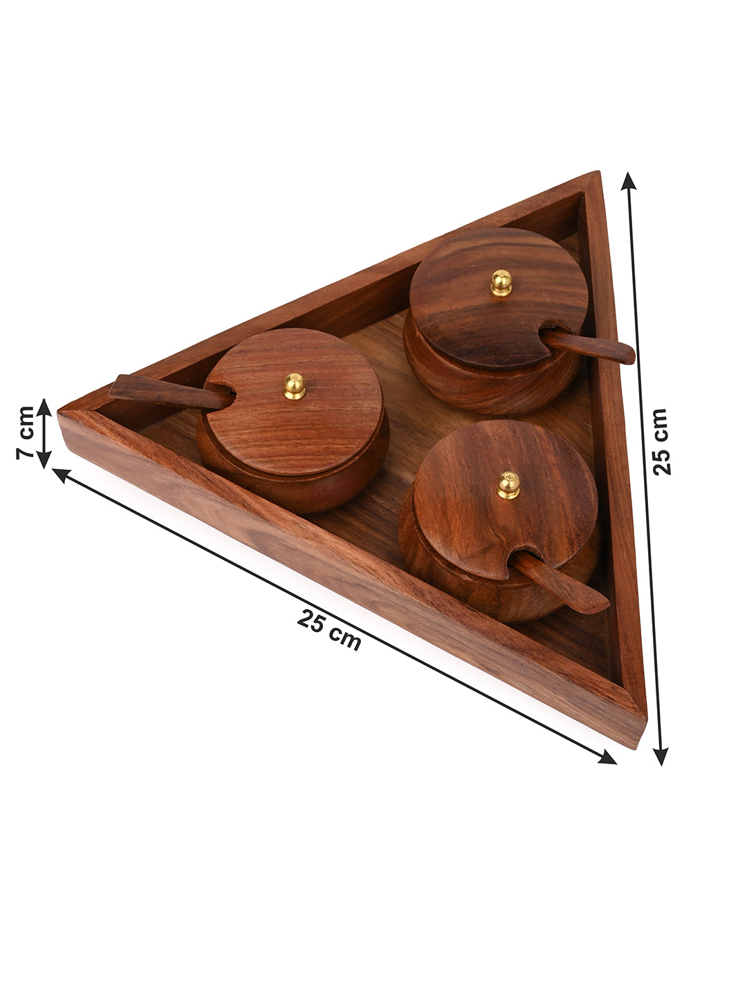 Sheesham Wood Serving Jar Set for Condiments, Snacks and Mukhwas with Spoons and Tray – Set of 3 jars