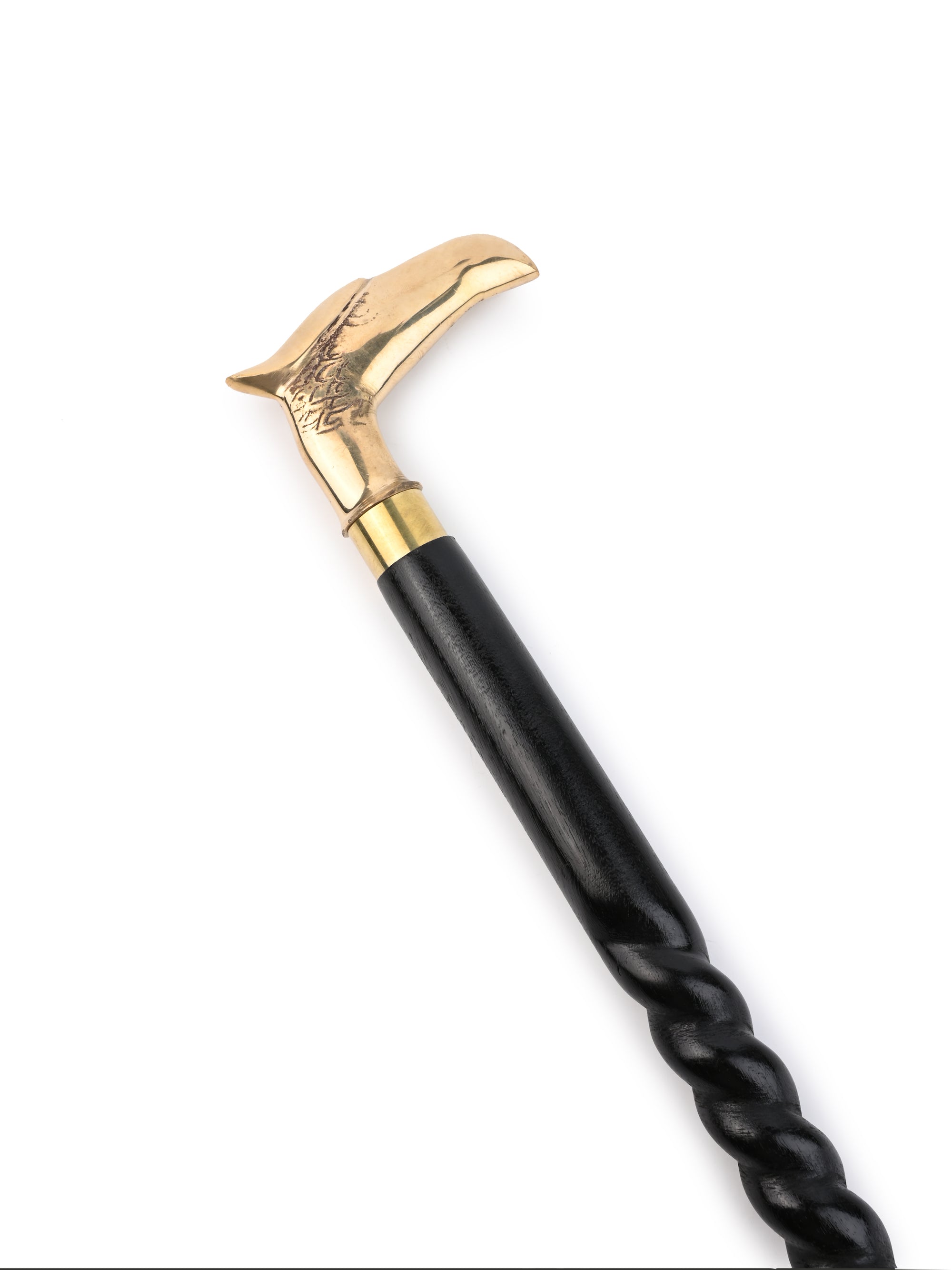 Shisham wood crafted brass eagle head handle walking stick / cane - Easily detachable