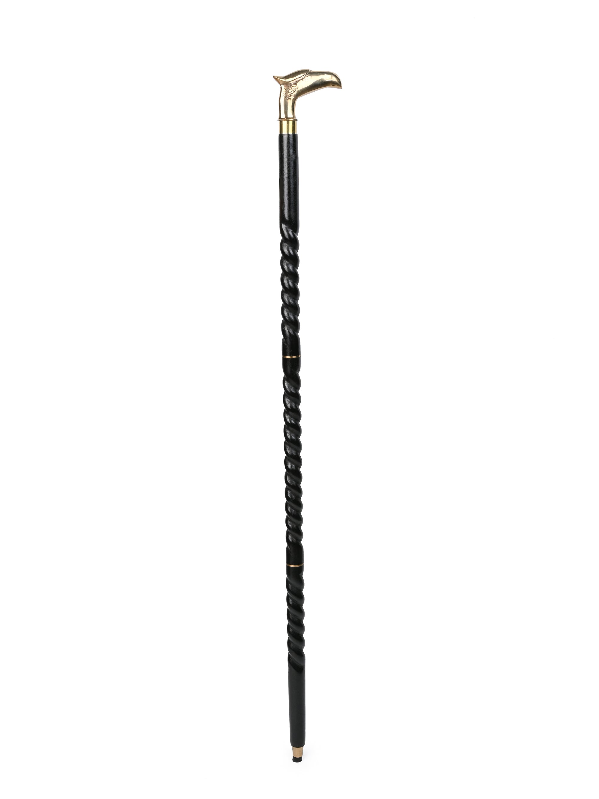 Shisham wood crafted brass eagle head handle walking stick / cane - Easily detachable