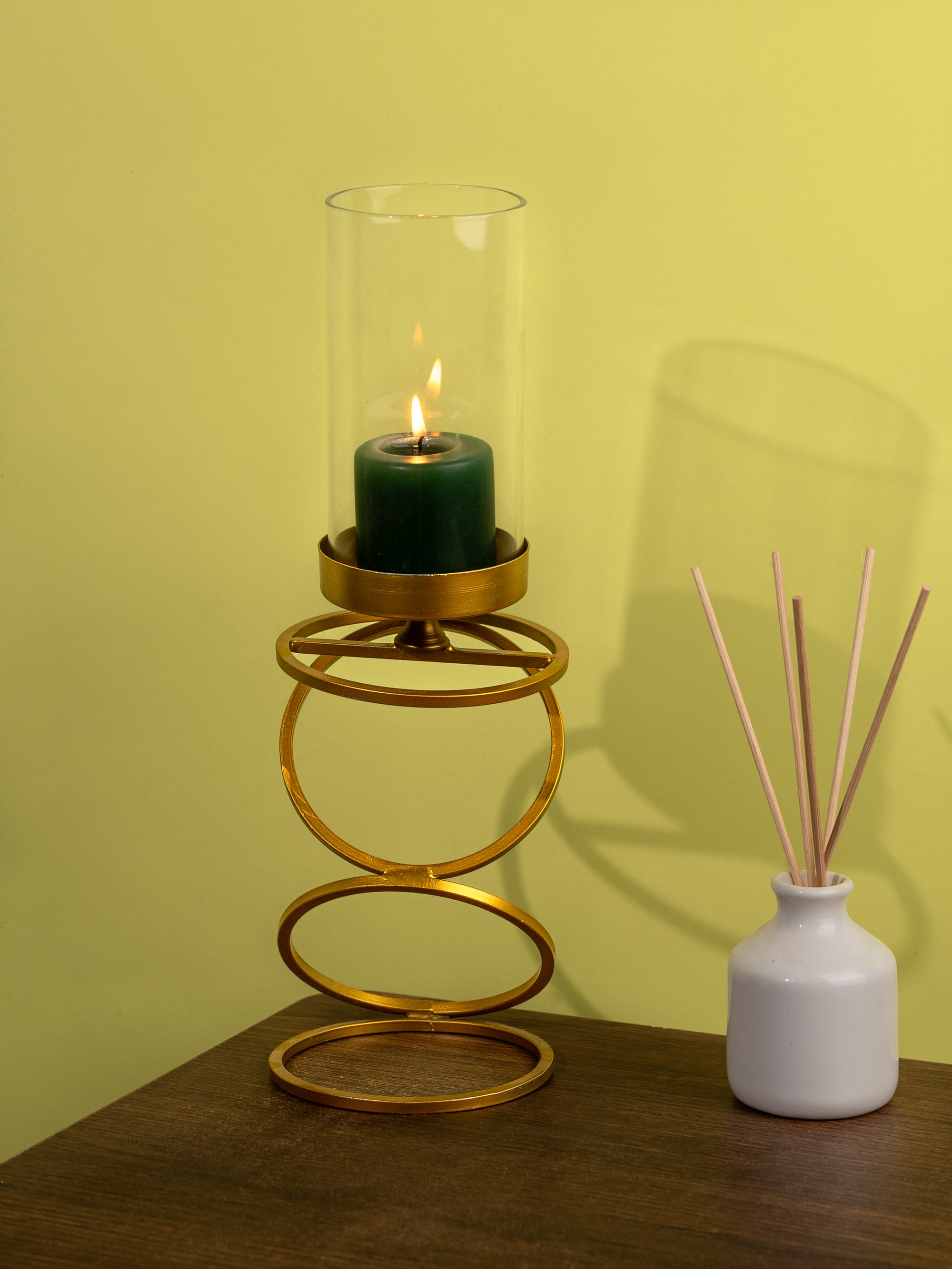 Metal Crafted Abstract Design Candle Holder for Table Top Use - Gold