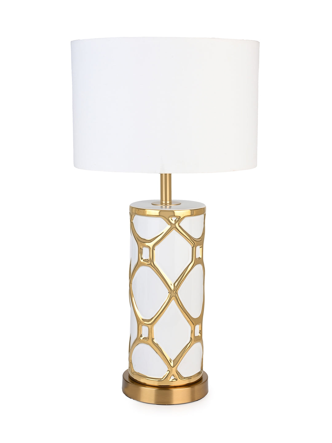 Table lamp / bedside lamp with a exotic combination of snow white and gold