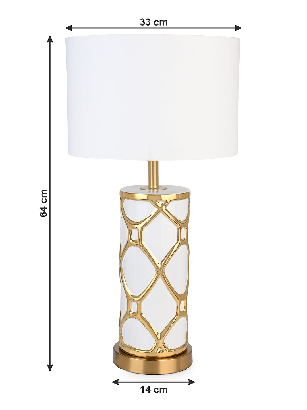 Table lamp / bedside lamp with a exotic combination of snow white and gold