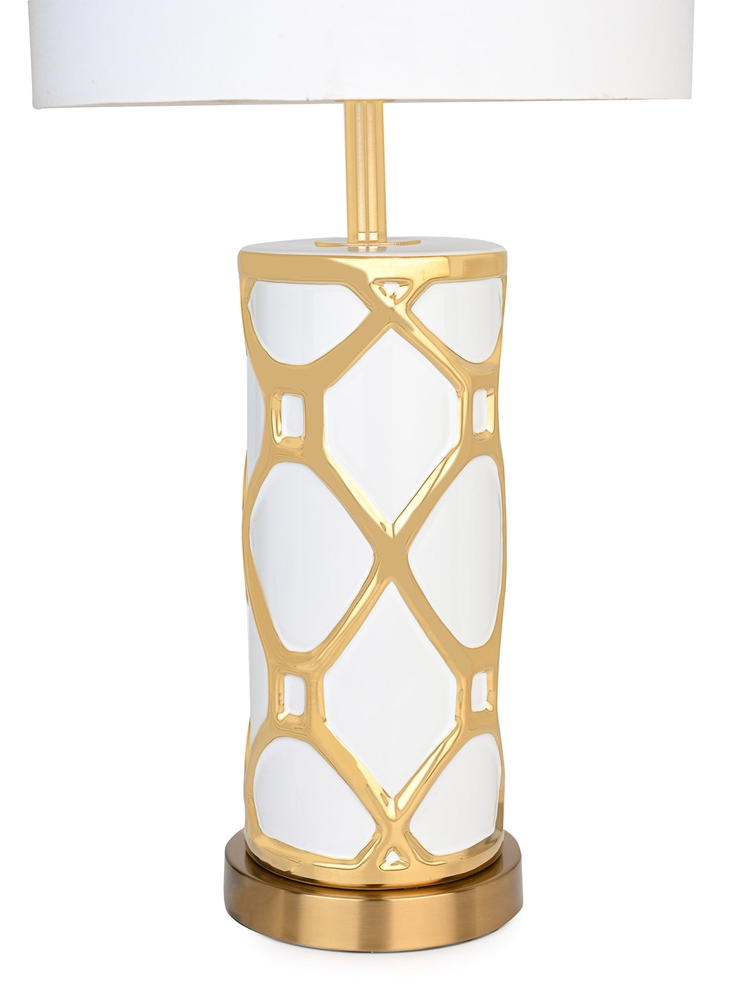 Table lamp / bedside lamp with a exotic combination of snow white and gold