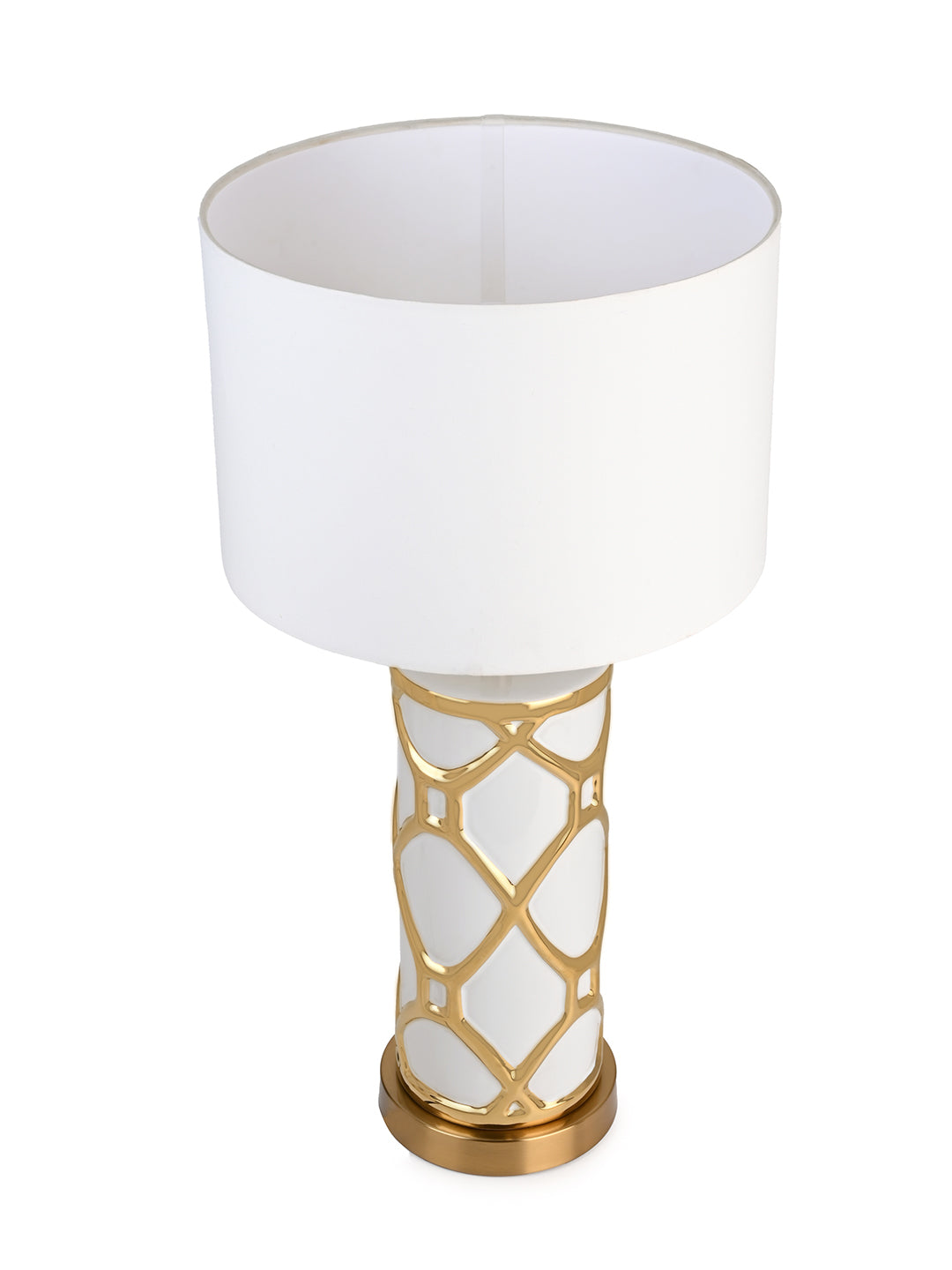 Table lamp / bedside lamp with a exotic combination of snow white and gold