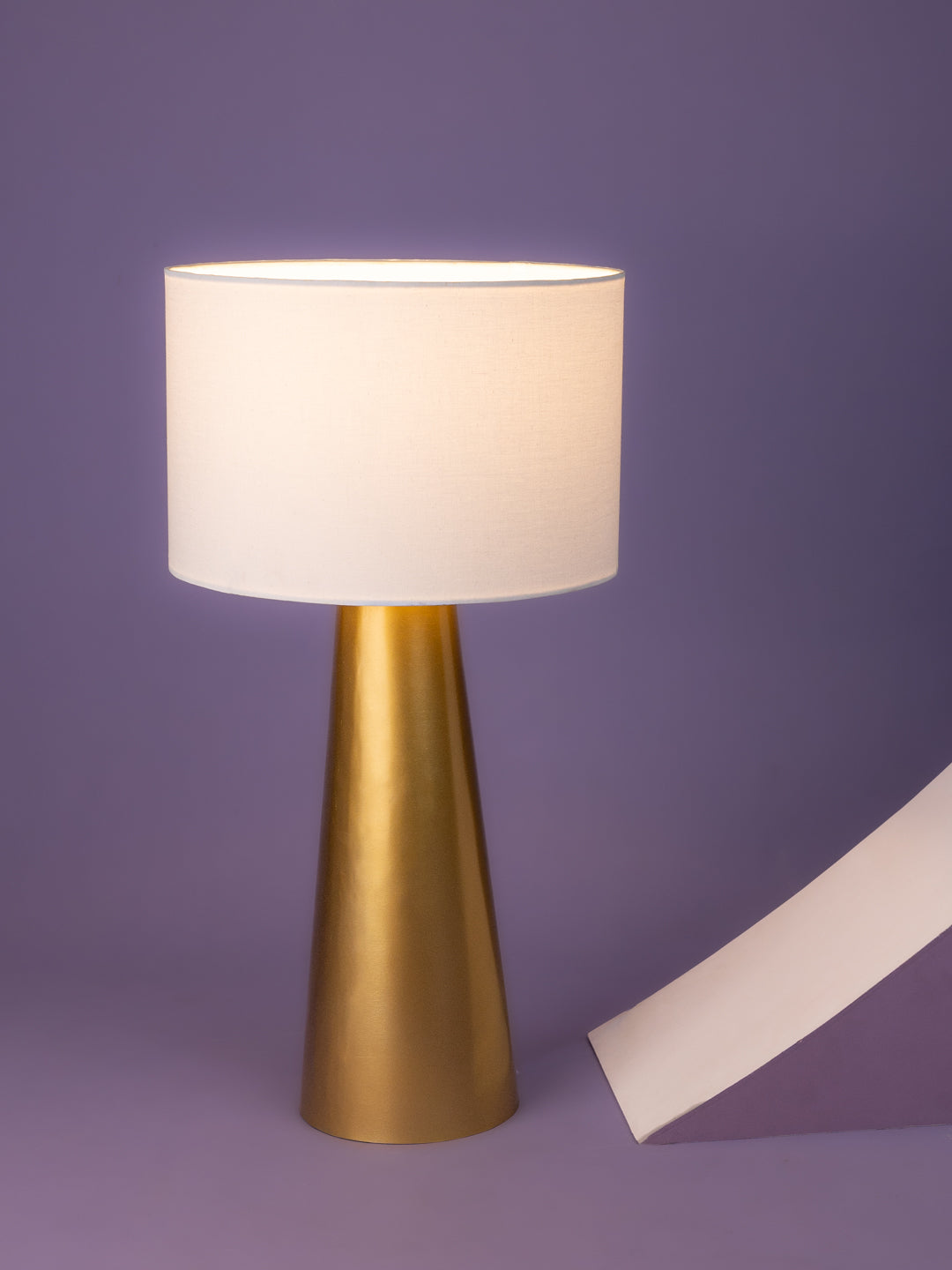 Antique taper base table lamp / bedside lamp with white shade