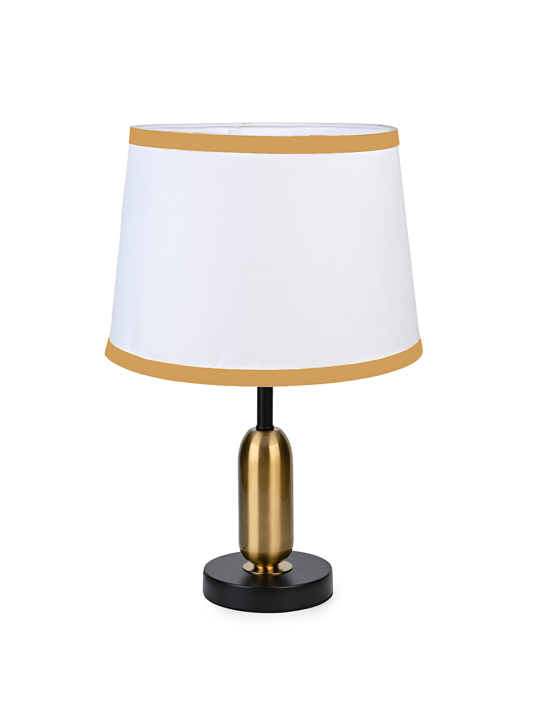Compact design table lamp / bedside lamp with white shade and golden base
