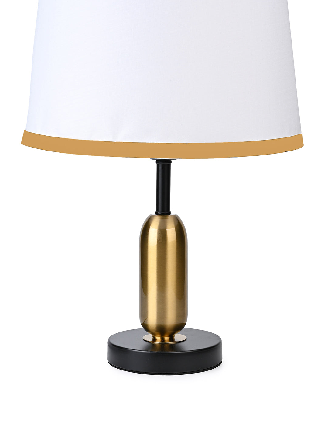 Compact design table lamp / bedside lamp with white shade and golden base