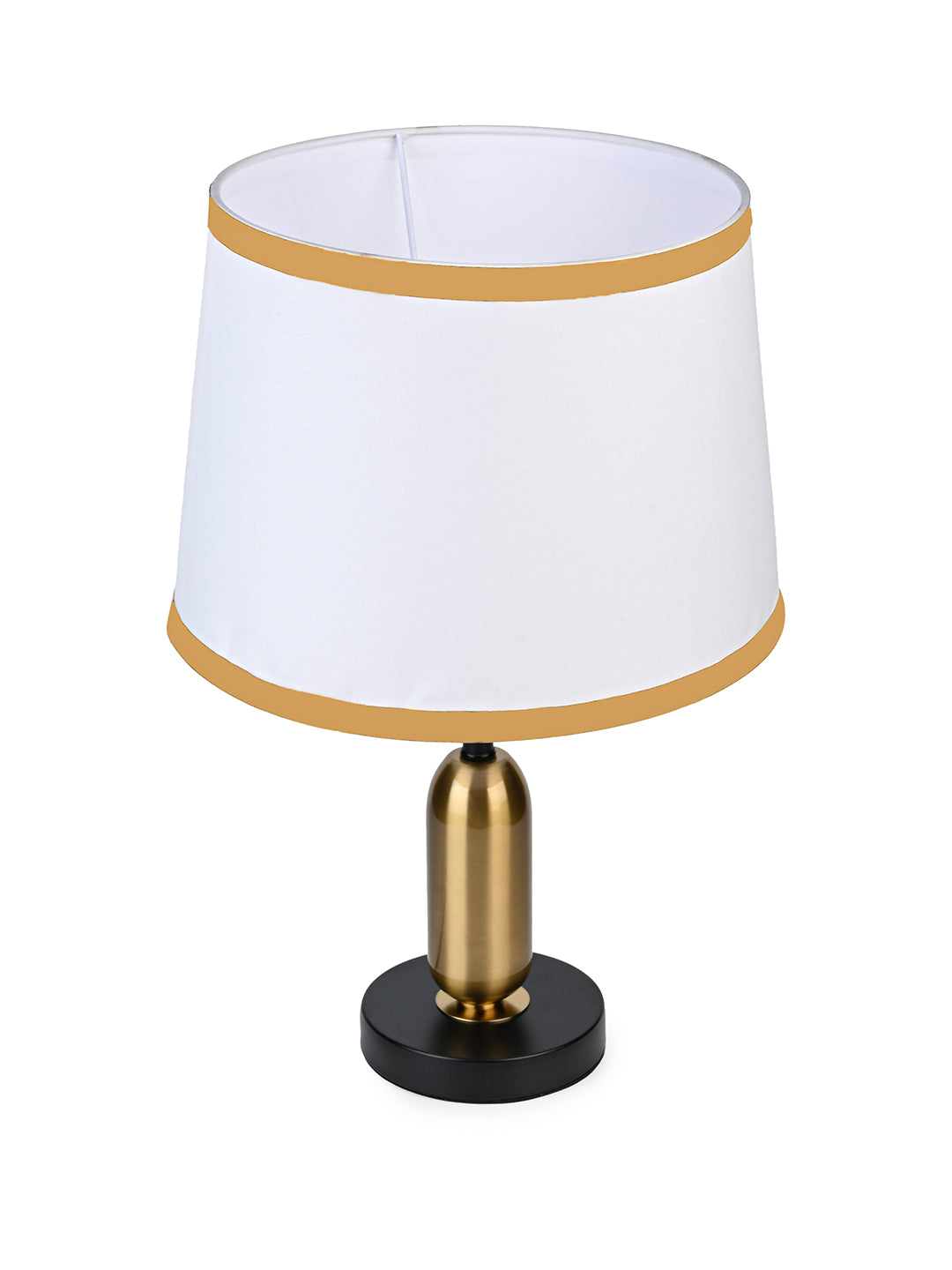 Compact design table lamp / bedside lamp with white shade and golden base