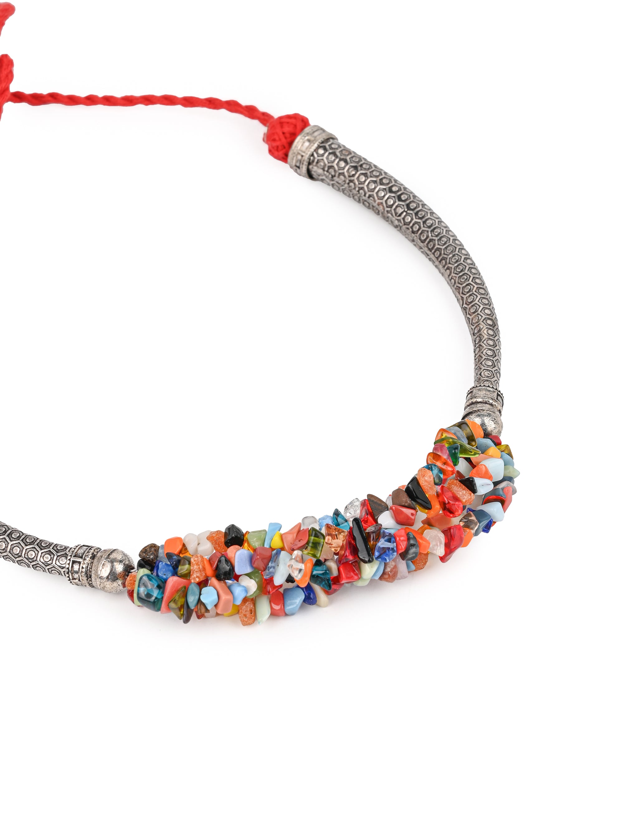 MAURYANA - Metal cone pipe with colorful beaded necklace and earrings set - adjustable length