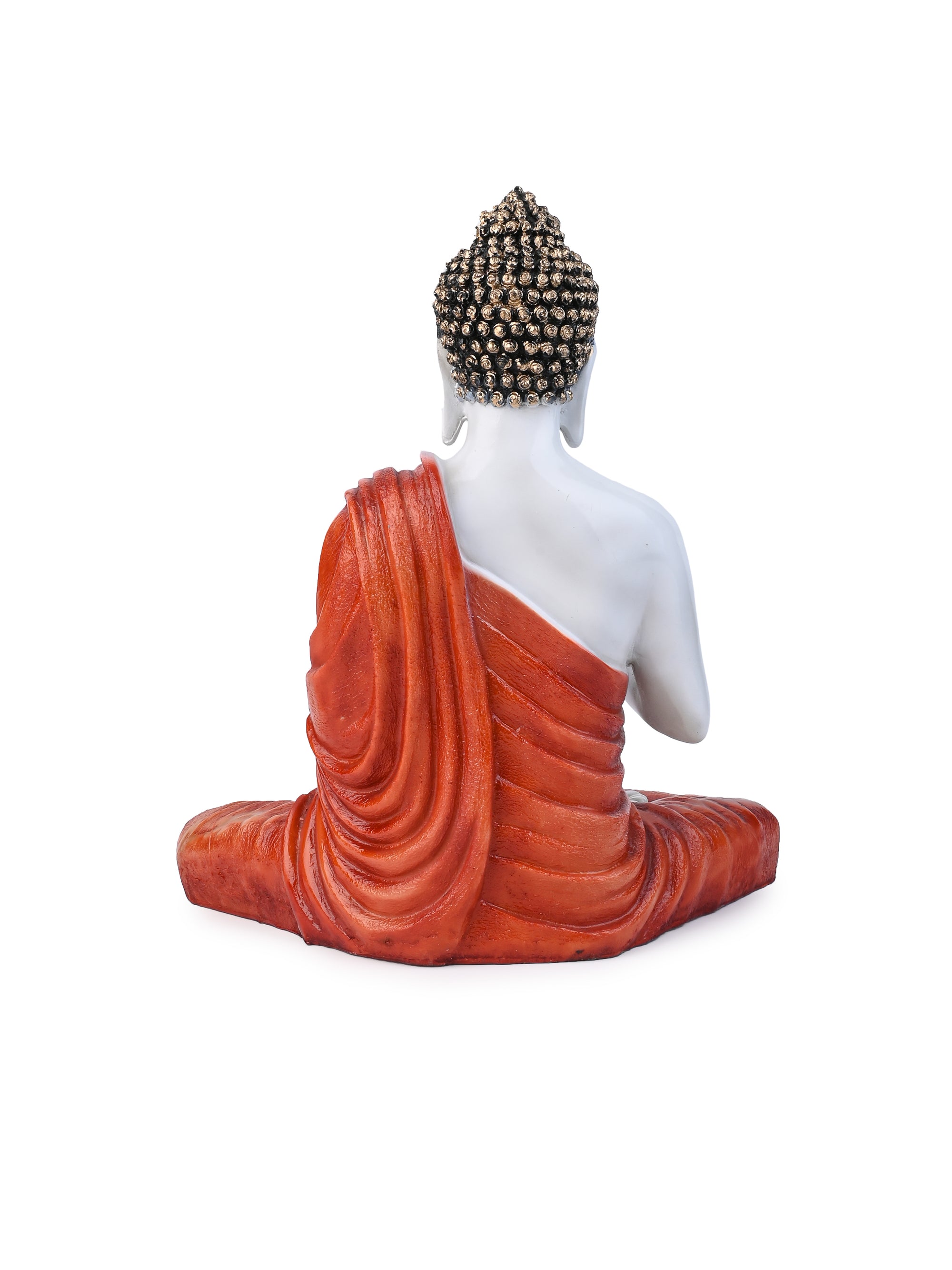 Resin Crafted White and Orange Meditating Buddha Statue - 14 inches