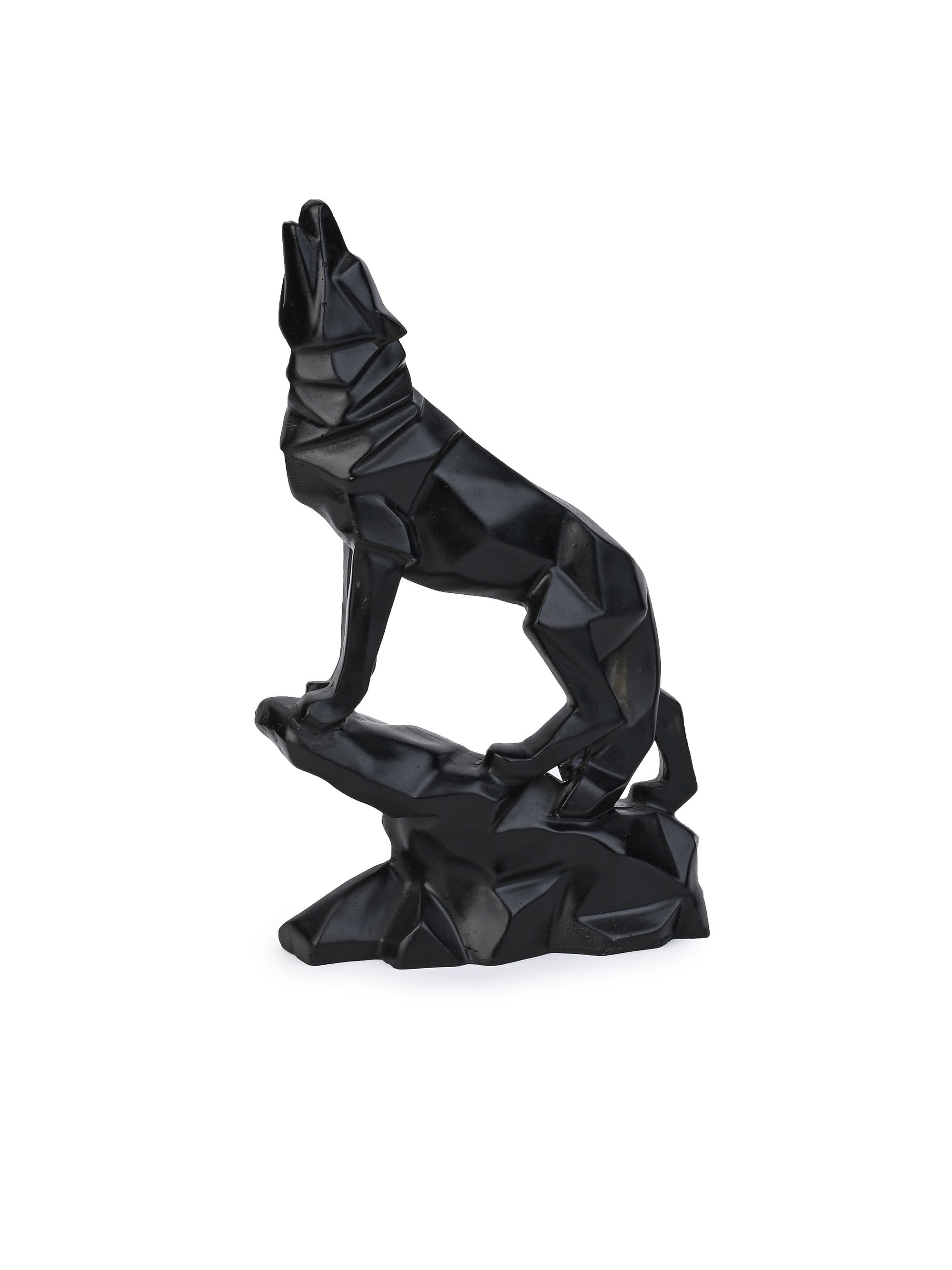 Geometric Black Wolf Table Decor Crafted from Polyresin