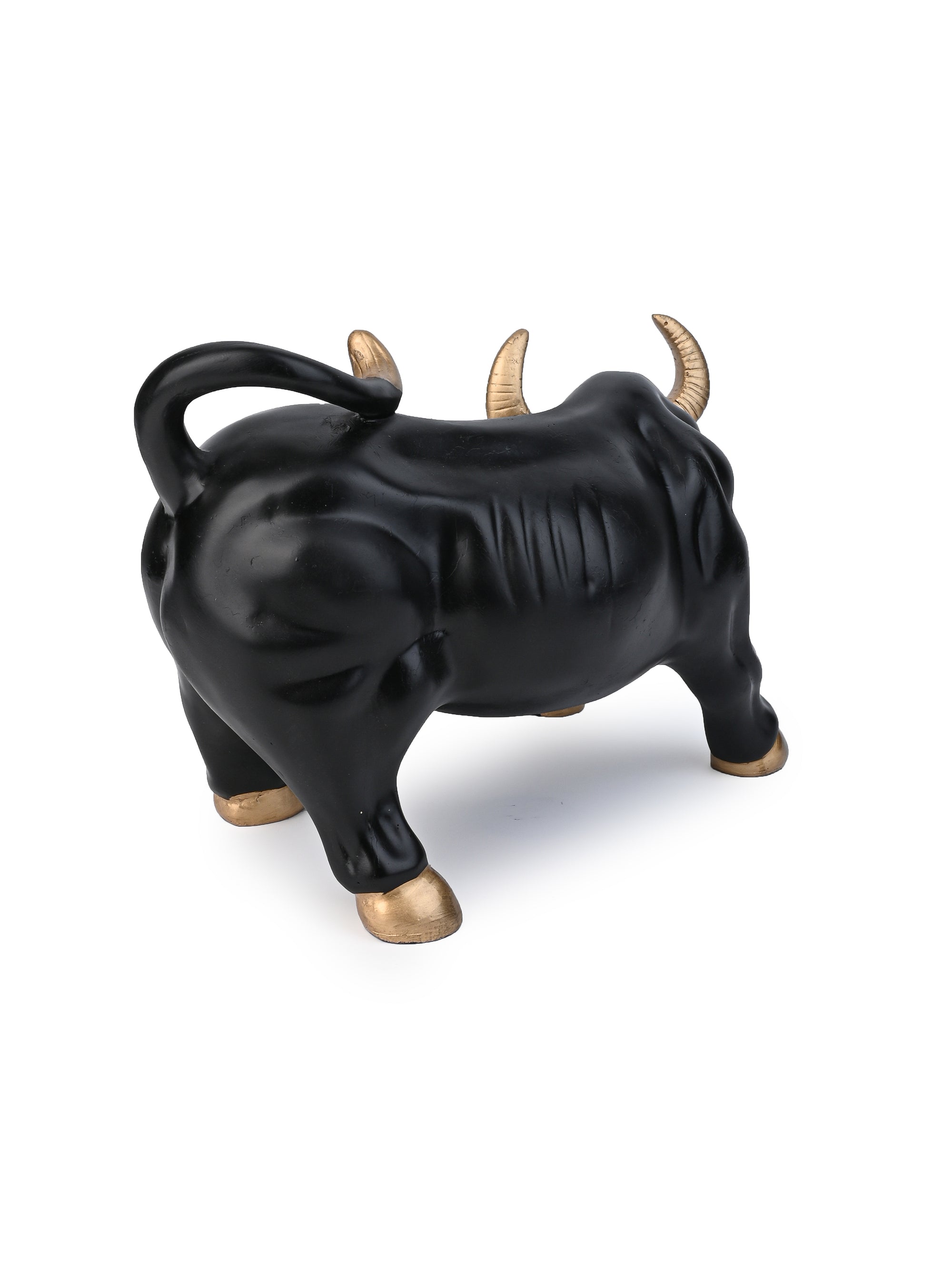 Resin Crafted Charging Black Bull Home Decor Showpiece - 12 inches