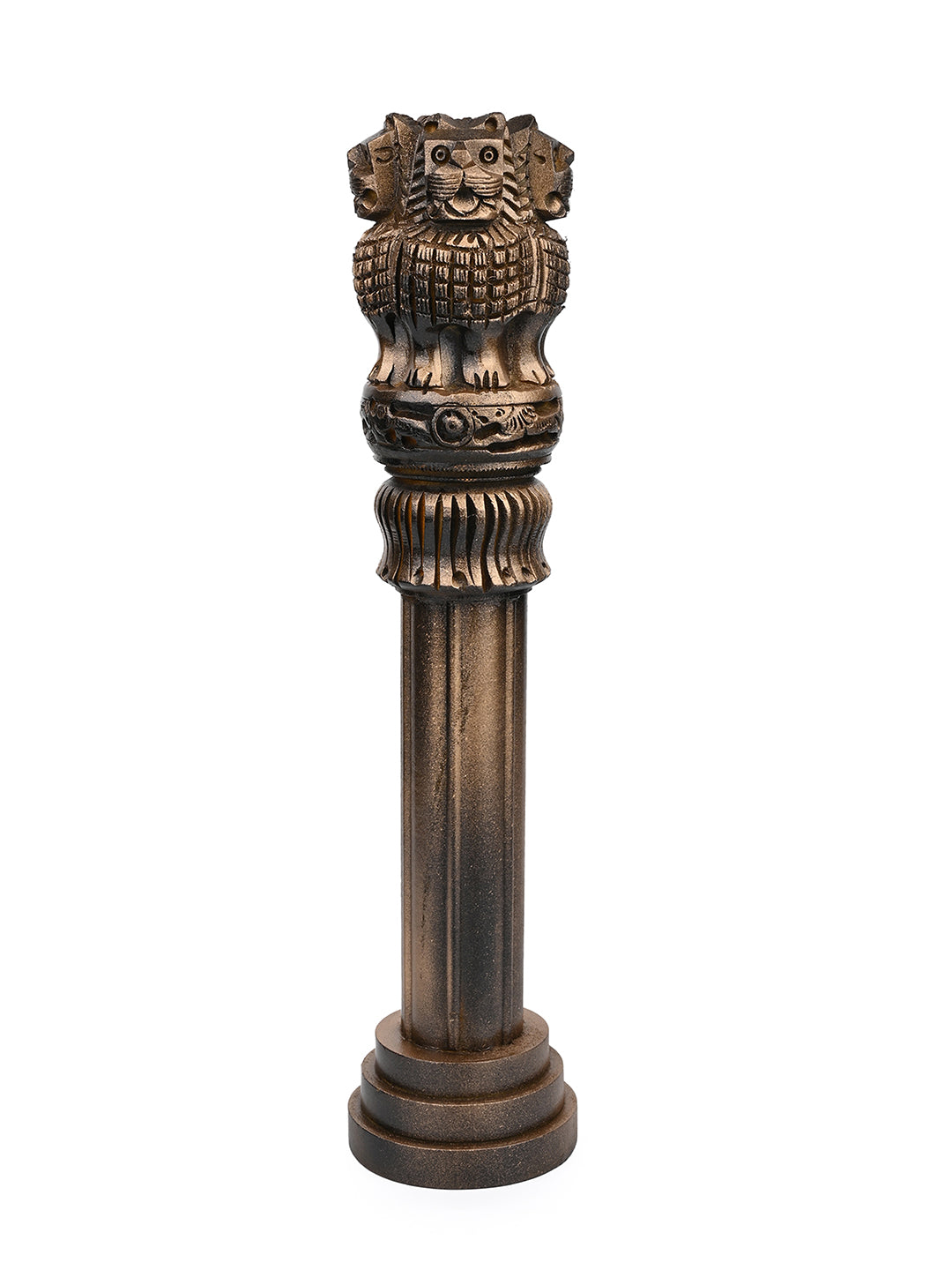 Wood crafted Ashoka Pillar in metallic Gold color - 12 inches height