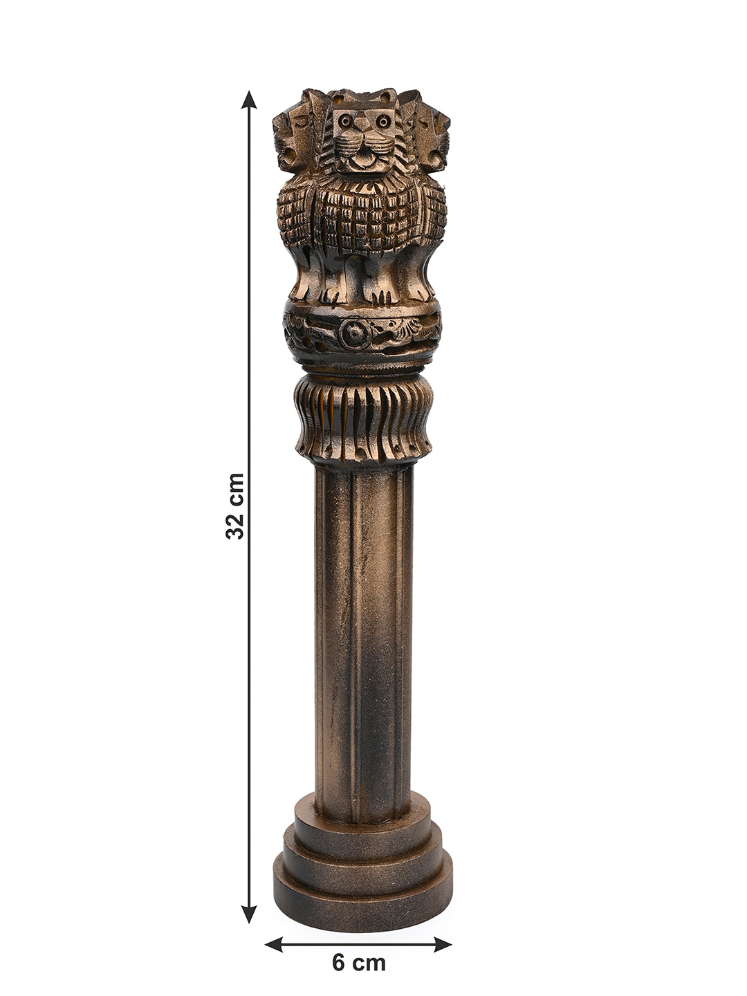 Wood crafted Ashoka Pillar in metallic Gold color - 12 inches height