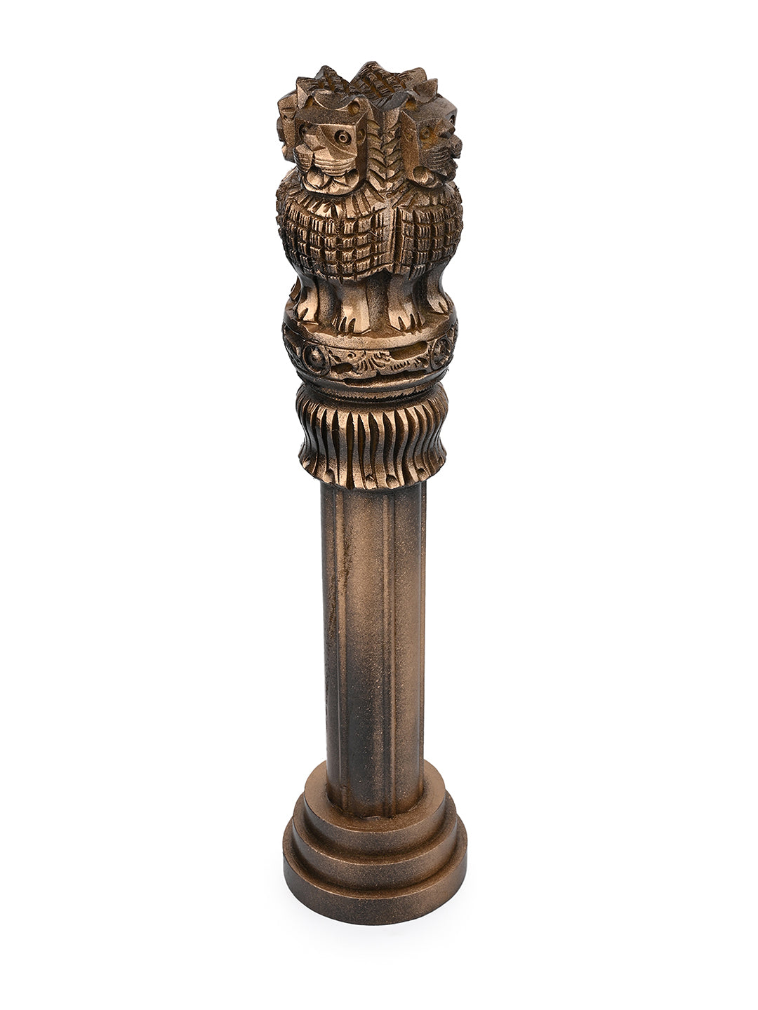 Wood crafted Ashoka Pillar in metallic Gold color - 12 inches height