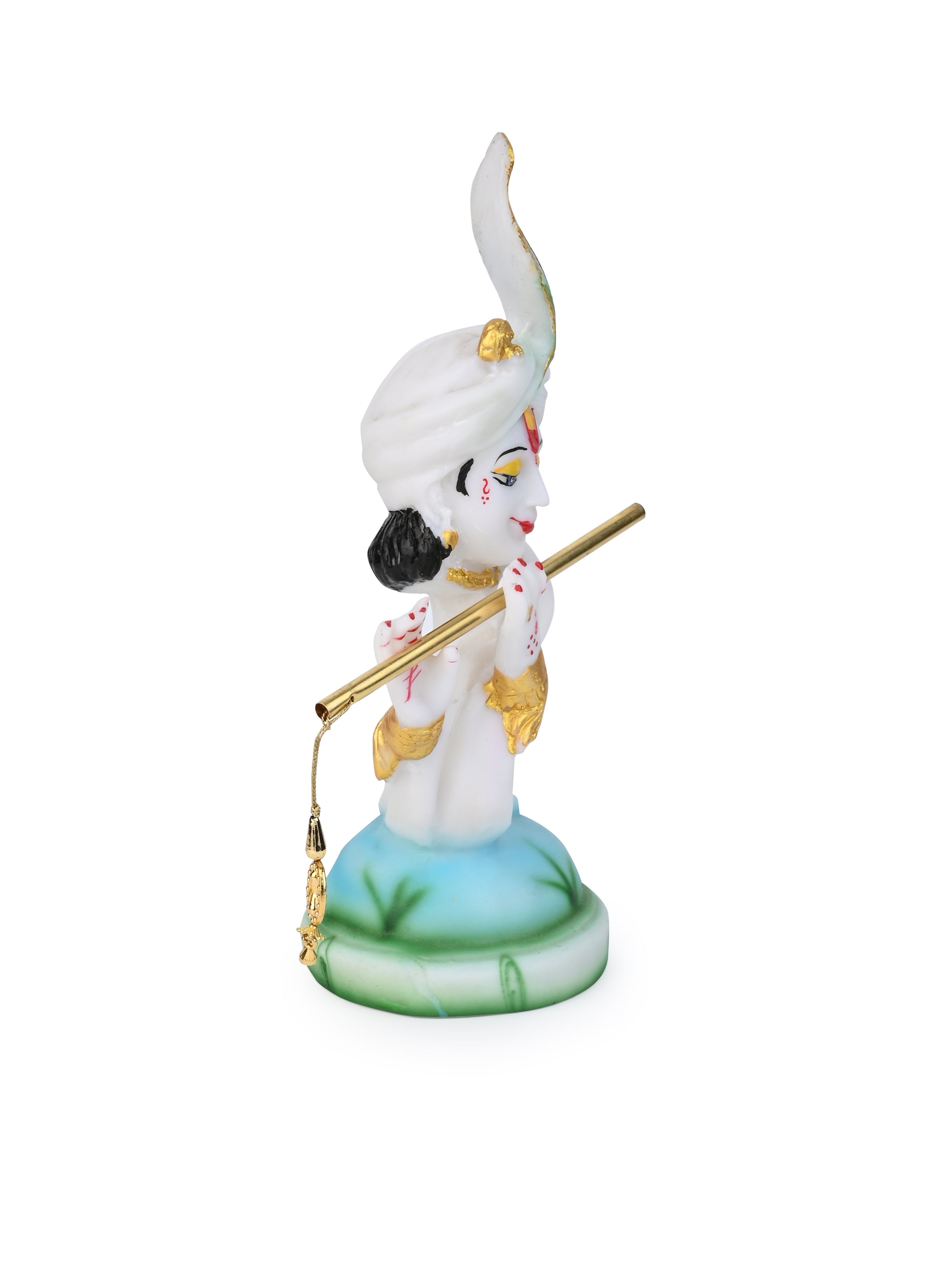 White and Blue Resin Crafted Modern Design Lord Krishna Statue - 12 inches