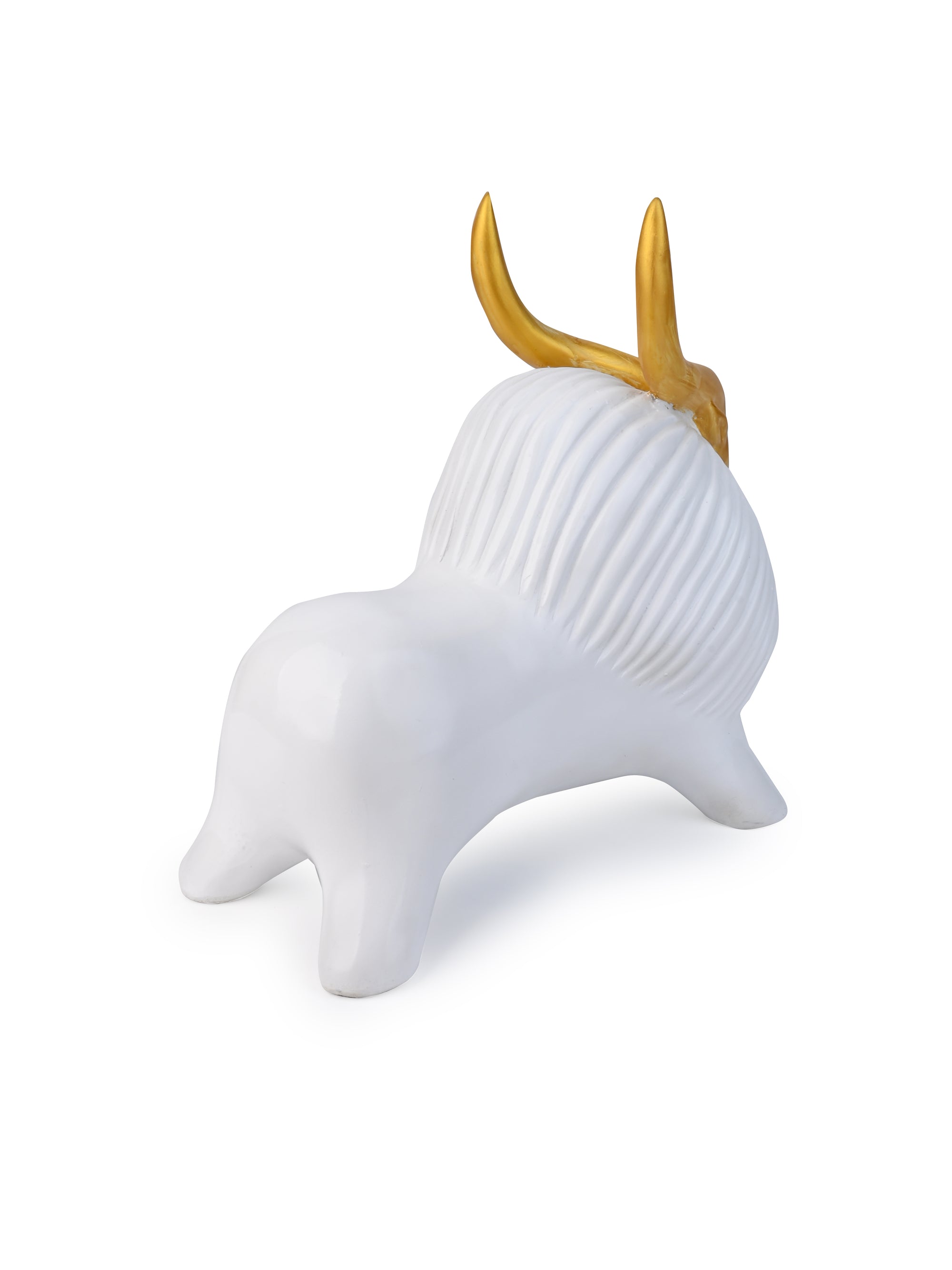 Resin Crafted White Tibetan Yak Home Decor Showpiece - 12 inches