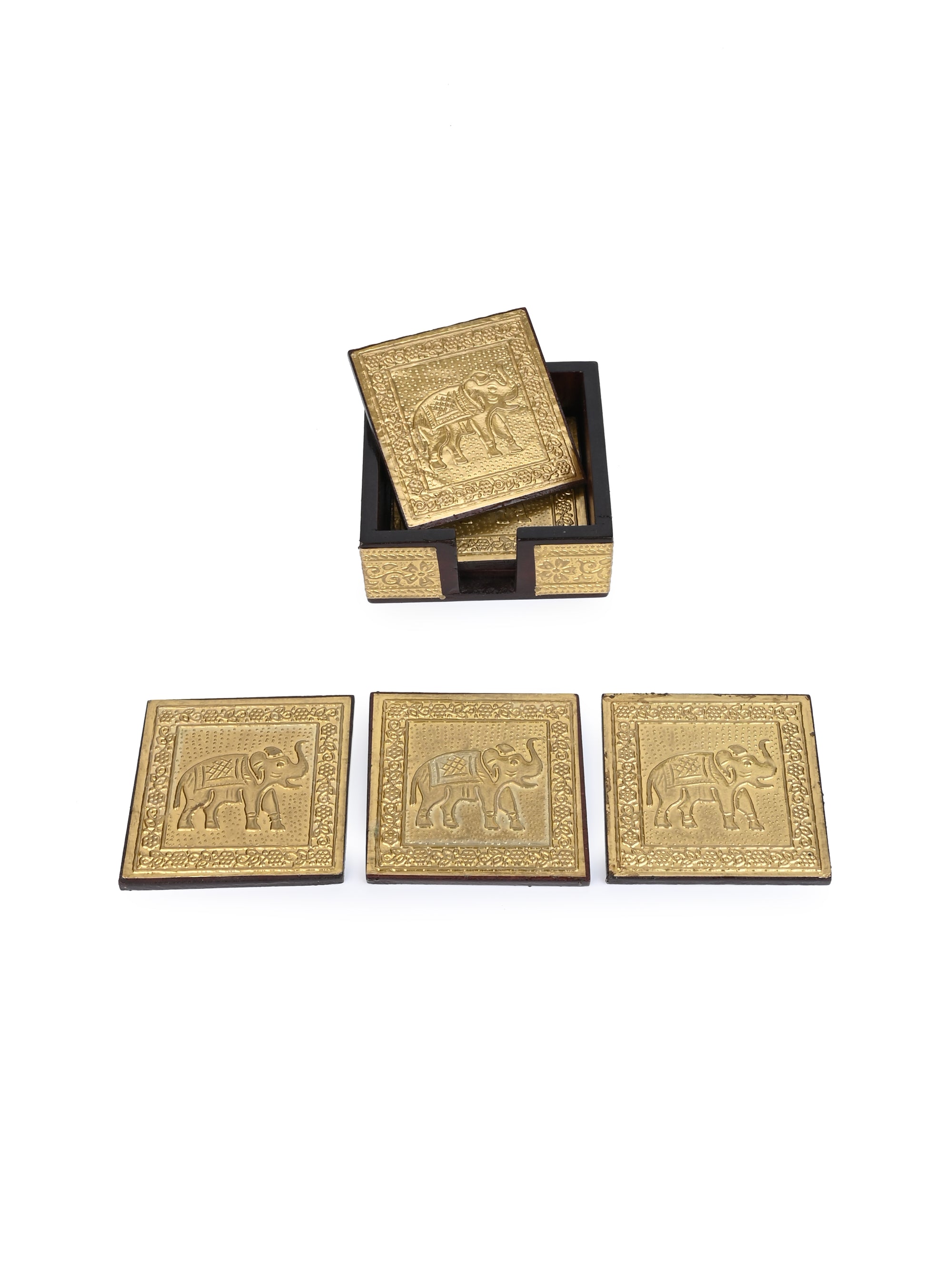 Gift set of Mobile Stand and 6 pieces Coaster set in Gold finish