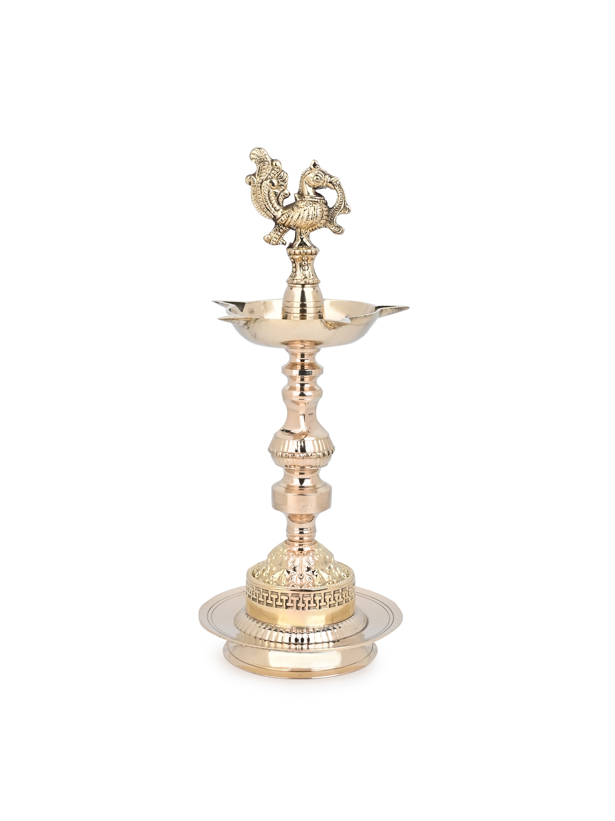 Brass Peacock Design Traditional Indian Samai Lamp - 12 inches