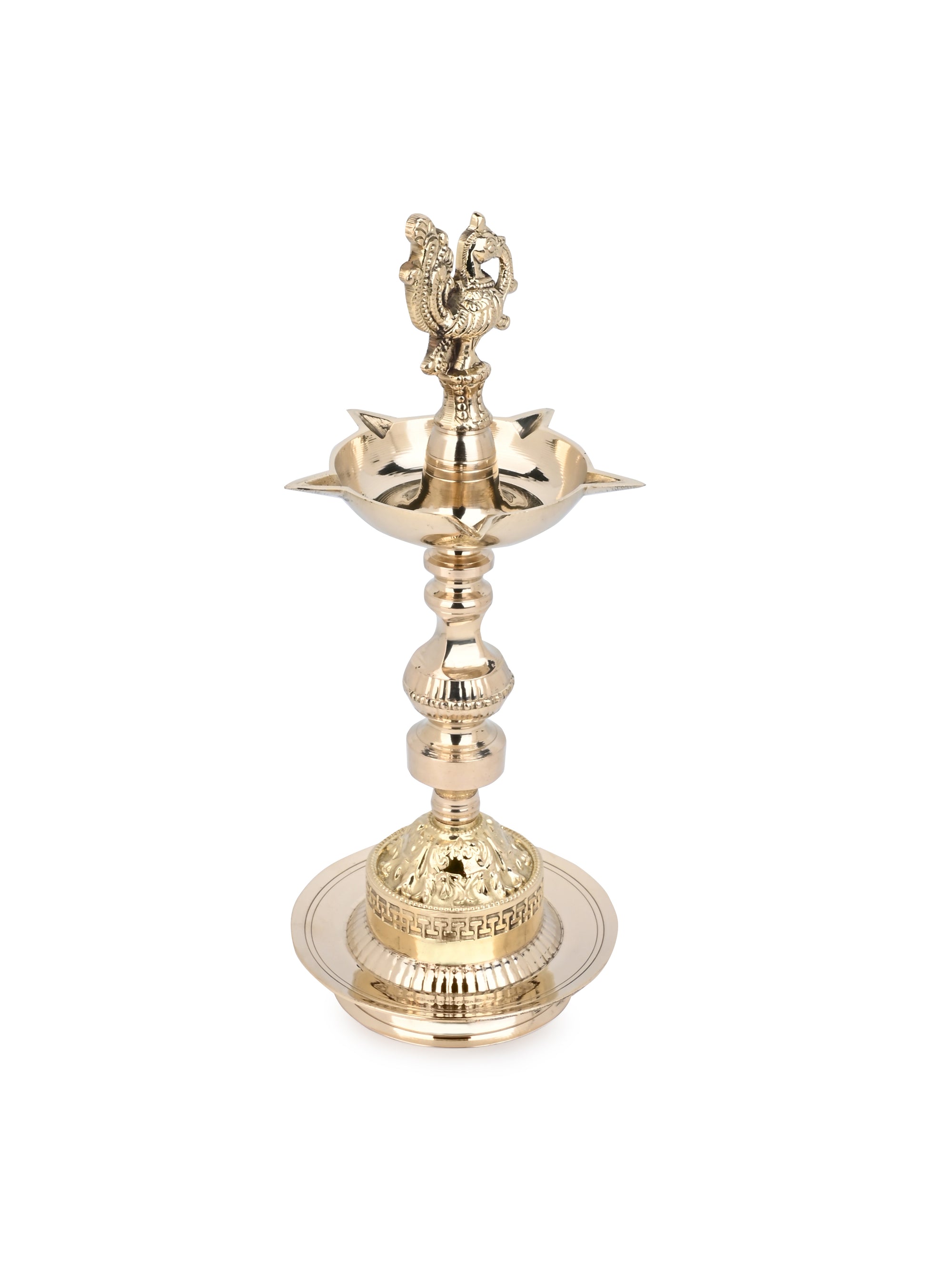 Brass Peacock Design Traditional Indian Samai Lamp - 12 inches