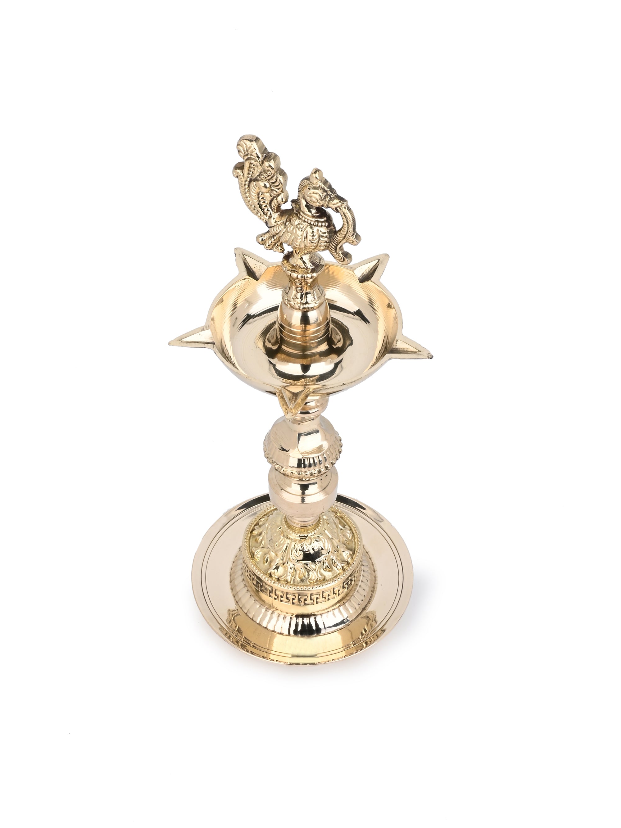 Brass Peacock Design Traditional Indian Samai Lamp - 12 inches