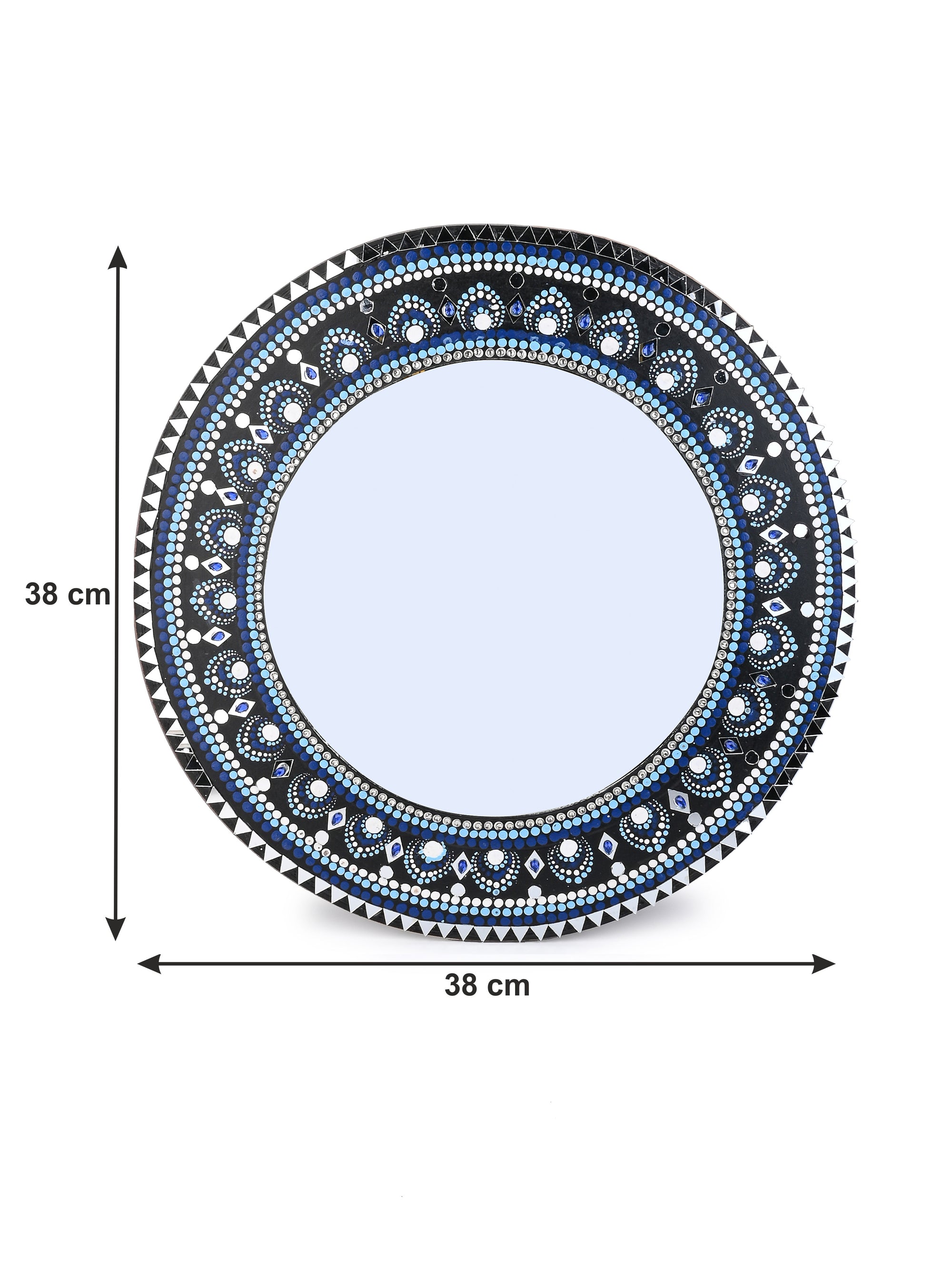 Exclusively Hand Painted Blue and Black Mandala art Wall mirror - 15 inches