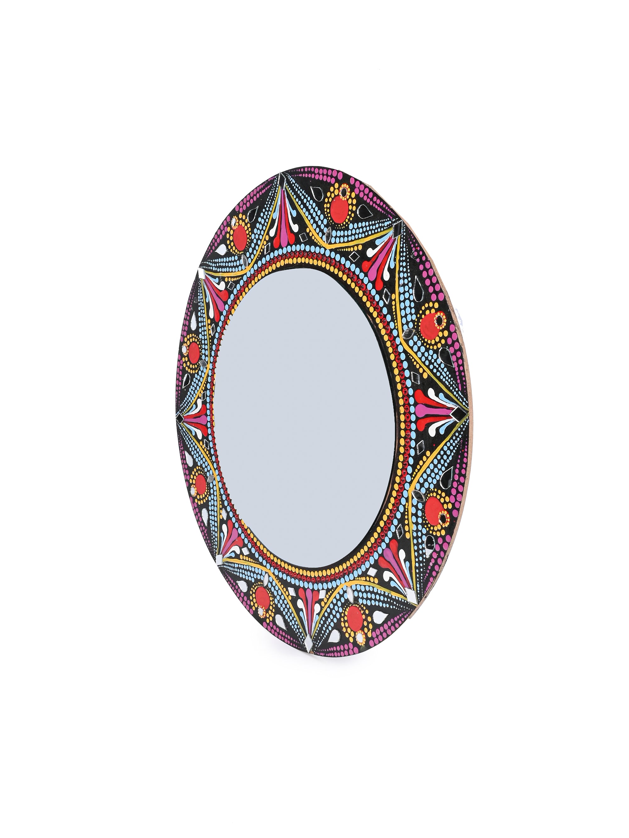 Exclusively Hand Painted Traditional Rangoli Design Mandala art Wall mirror - 15 inches