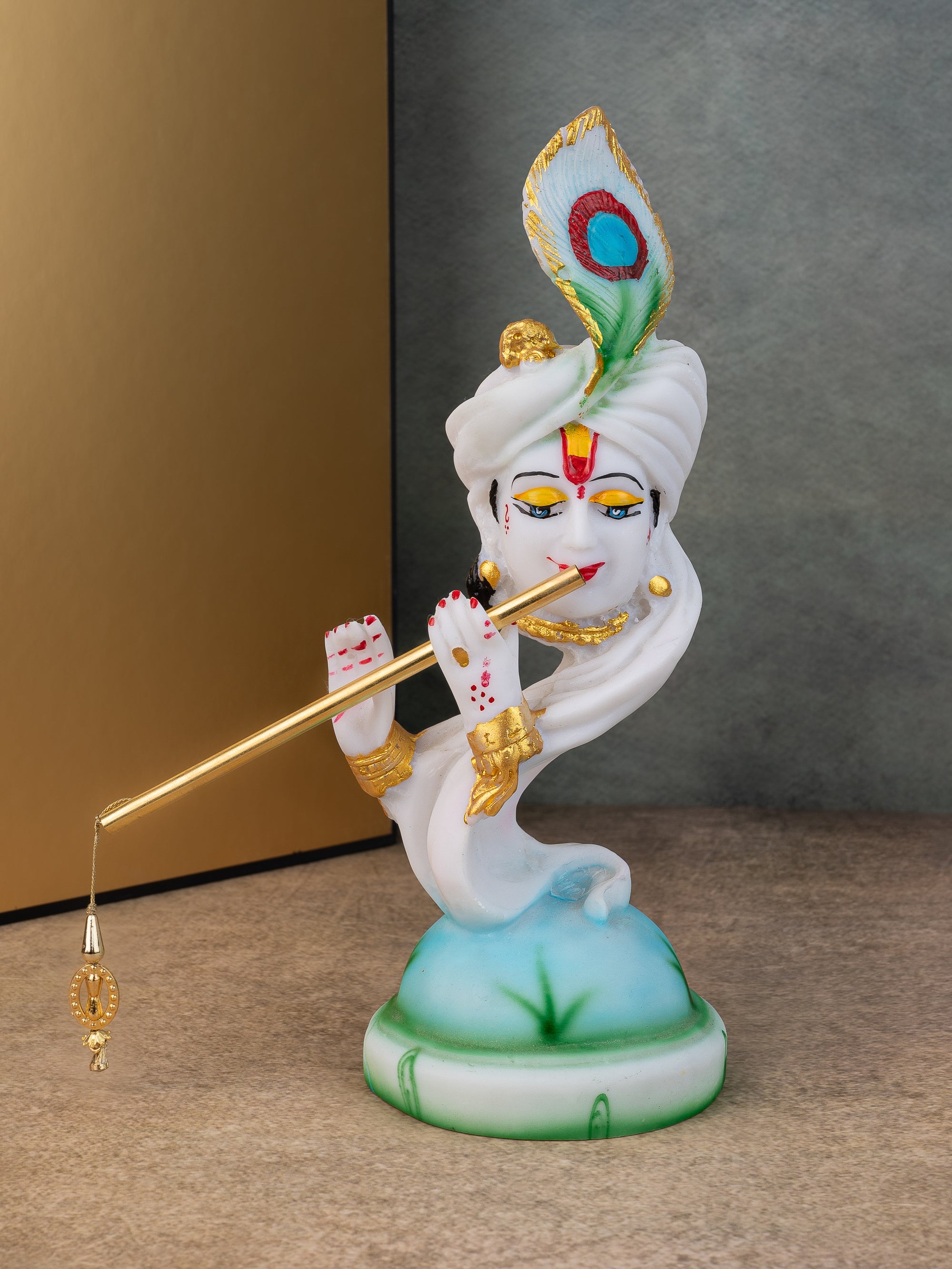 White and Blue Resin Crafted Modern Design Lord Krishna Statue - 12 inches