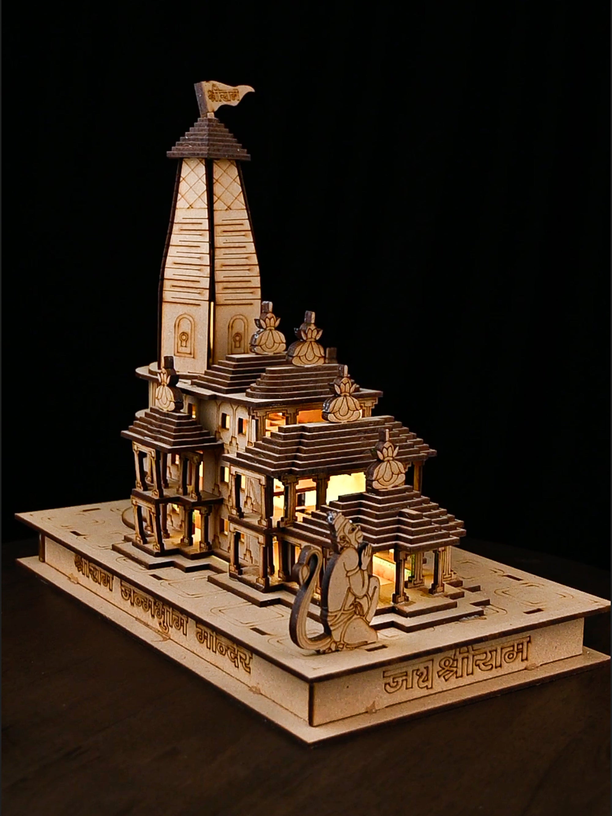 Miniature Replica of Shri Ram Mandir in Ayodhya Decorated with Lights
