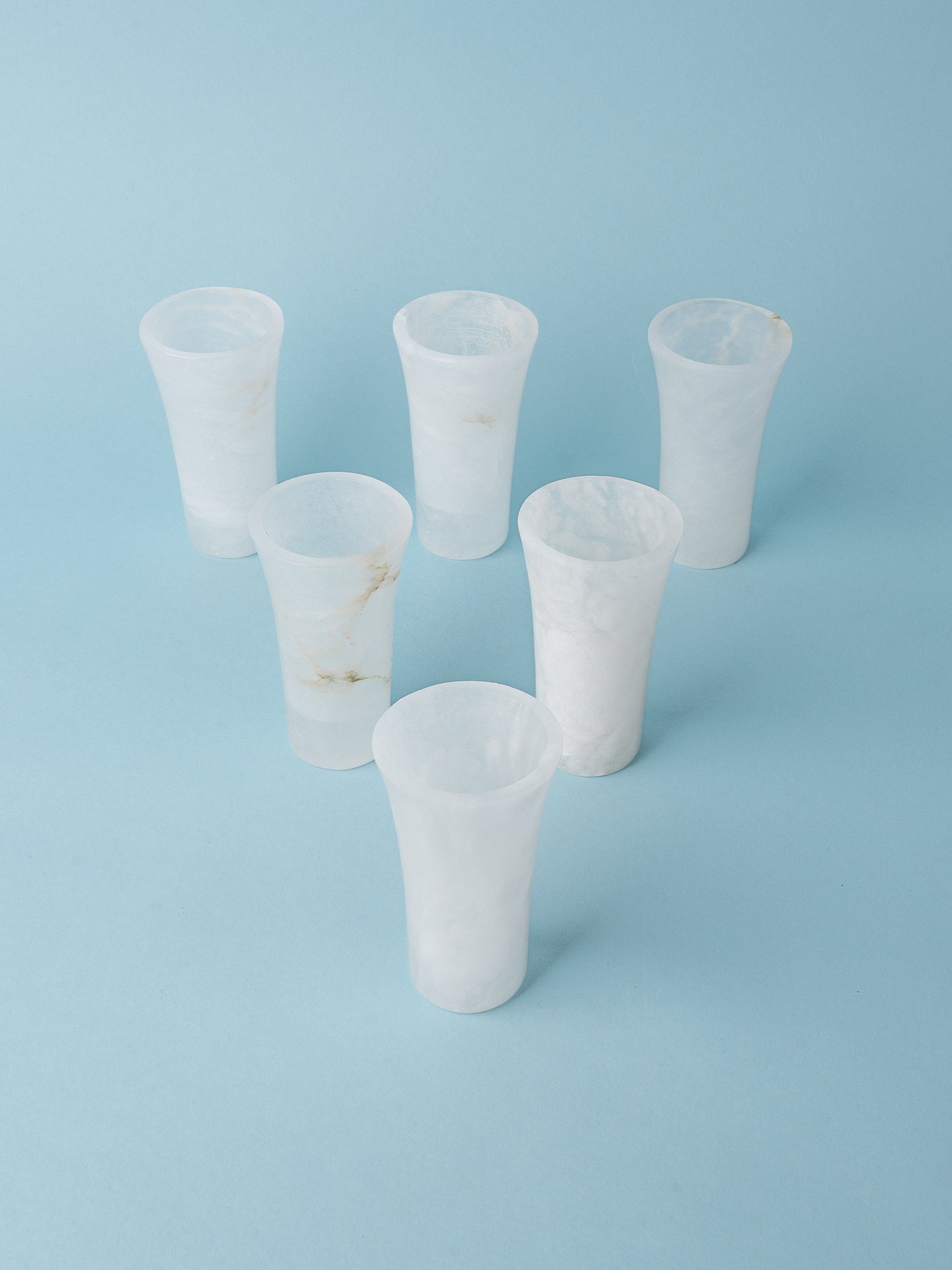 Set of 6 Handcrafted Marble Shot Glasses with a Very Smooth Surface Finish