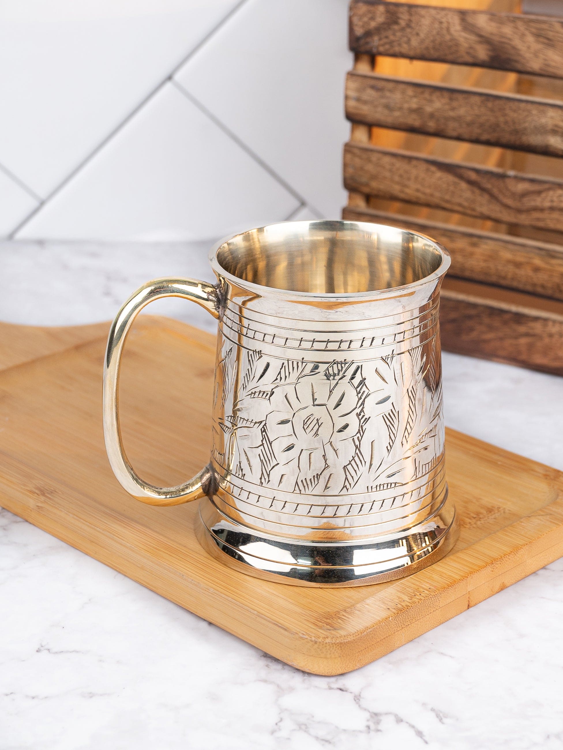 Brass Handcrafted Stylish Mug Suitable for Serving Beer / Coffee - 250 ml