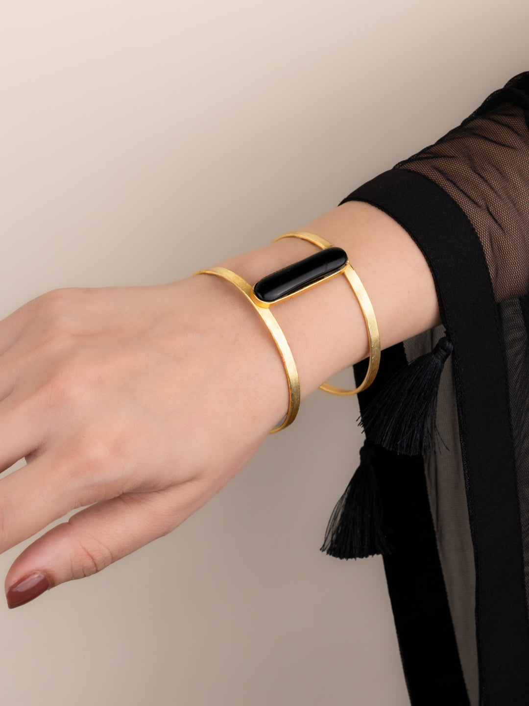 MARUYANA - Metal and Natural Stone Crafted Open End Bangle - Available in Assorted Colors