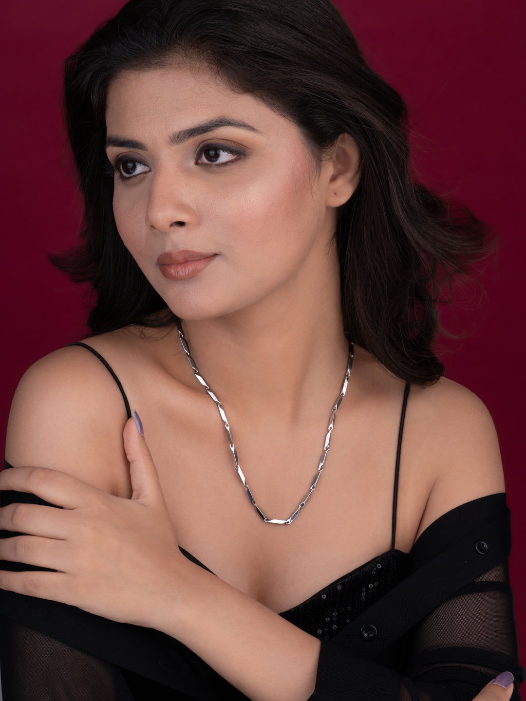 MAURYANA - Stylish Silver Color Chain Necklace for All Occasions - One Size