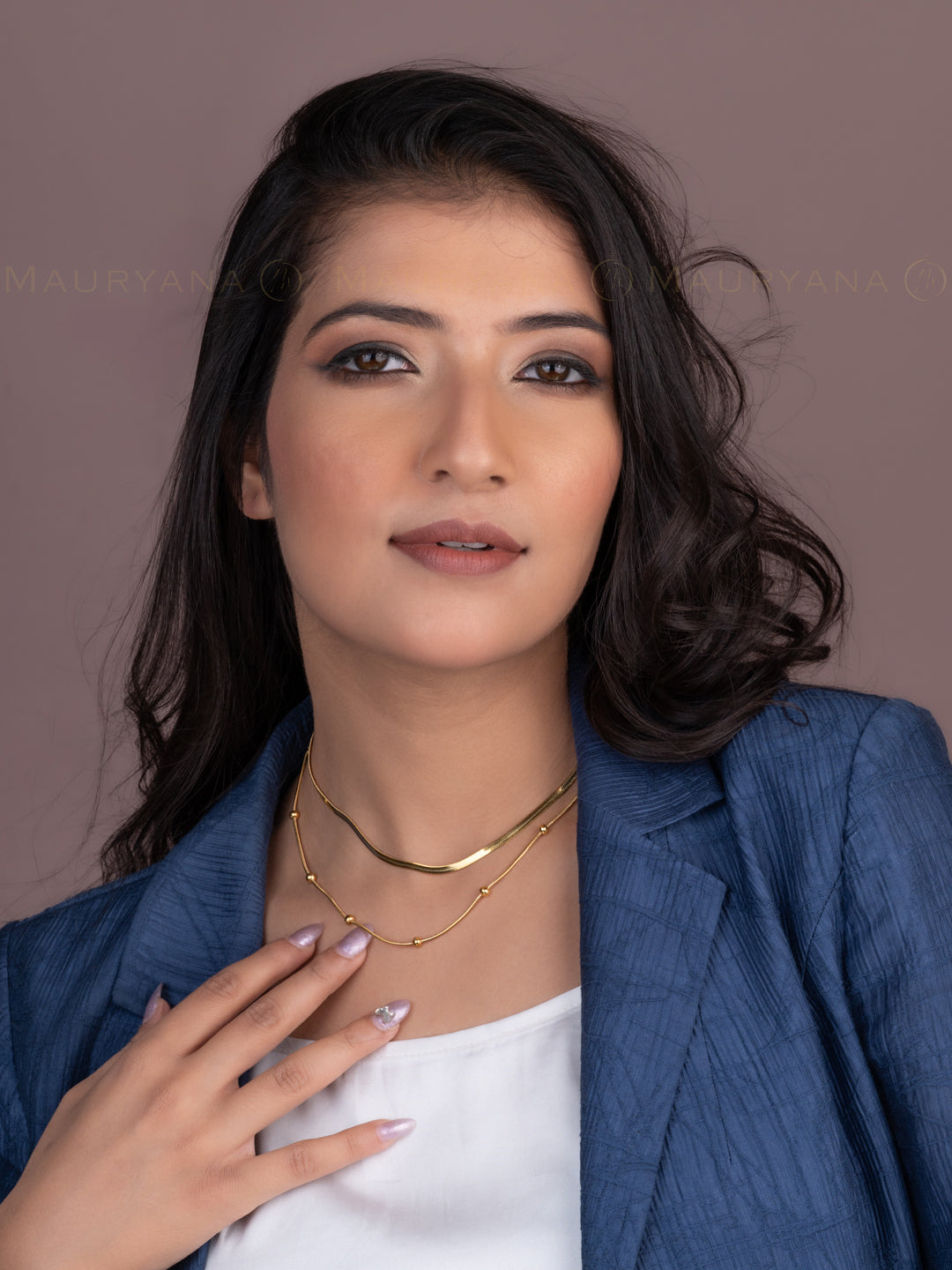 MAURYANA - Stainless Steel 18k Gold Plated Casual Design Double Chain Necklace - Waterproof, Non Tarnish