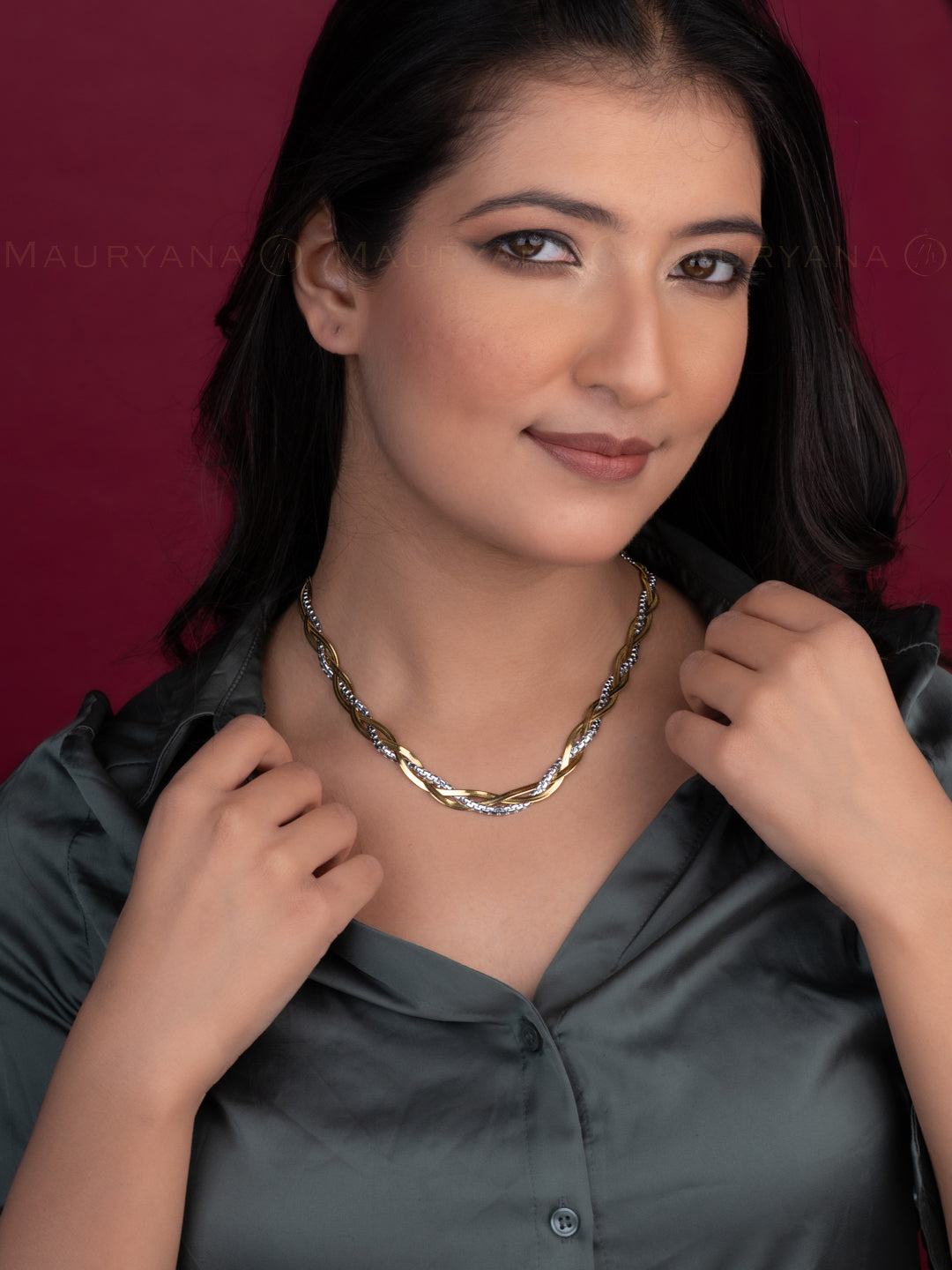 MAURYANA - Stainless Steel 18k Gold Plated Double Layer Chain Necklace - One size
