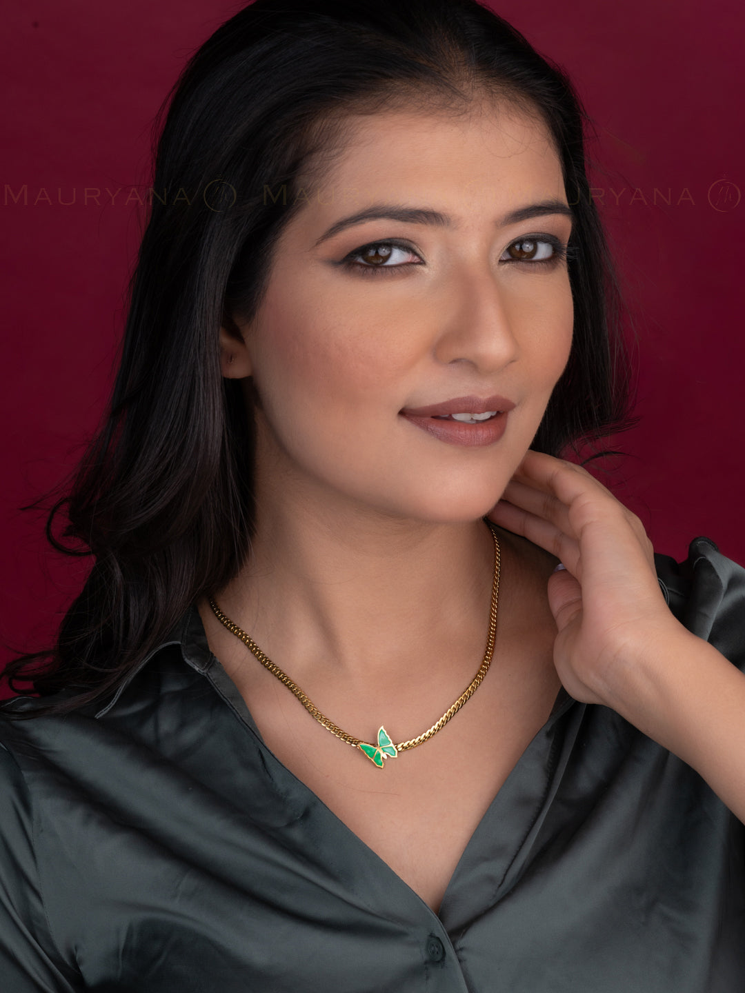 MAURYANA - Stainless Steel 18K Gold Plated with Butterfly Pendant Necklace - one size