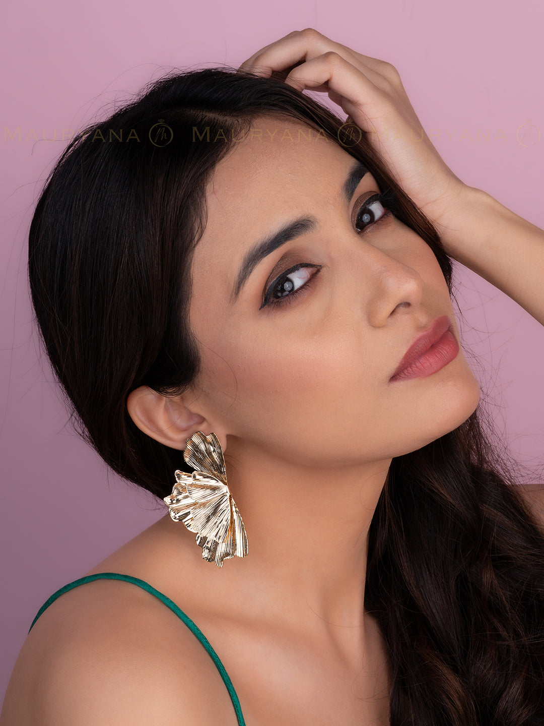 MAURYANA - Stainless Steel Gold Plated Flower Petal Design Ear studs