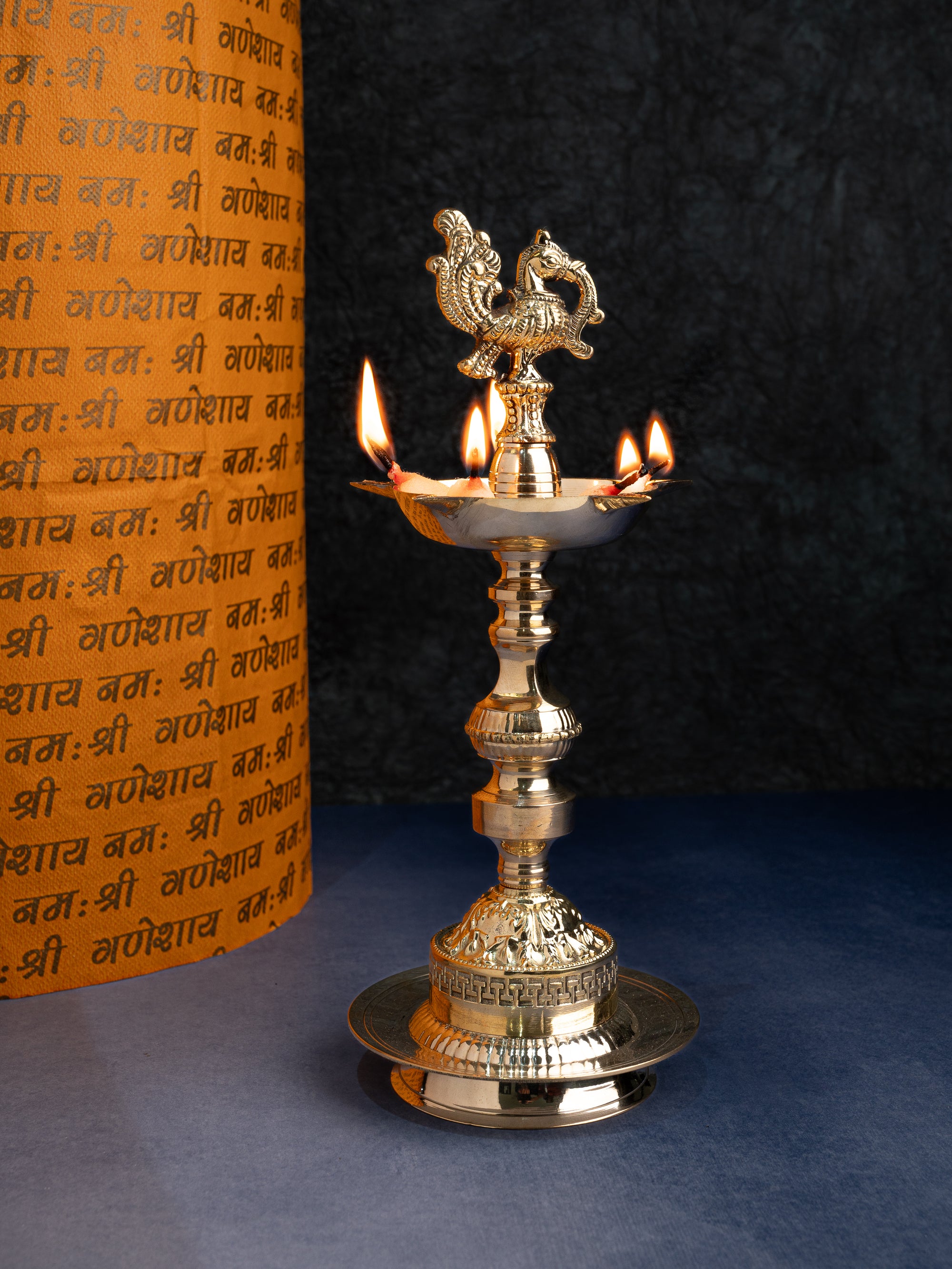 Brass Peacock Design Traditional Indian Samai Lamp - 12 inches