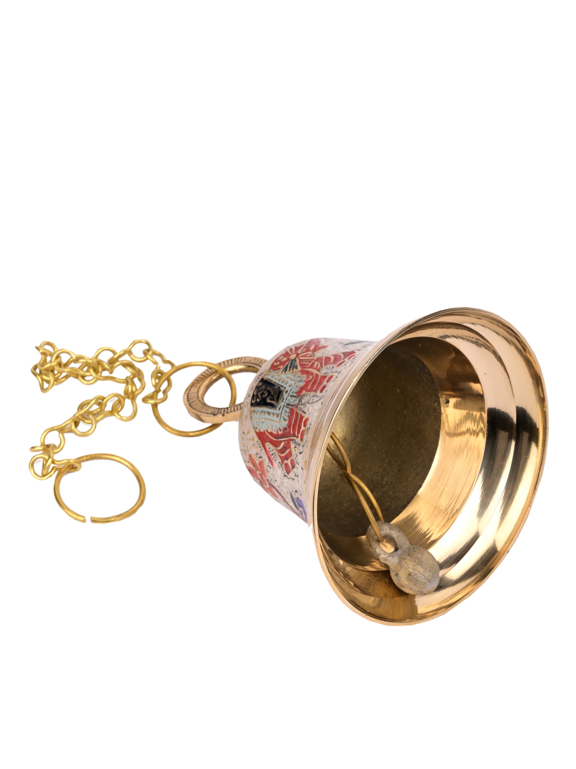 Hand crafted Colorful Brass Temple Bell with chain for Puja room - The Heritage Artifacts