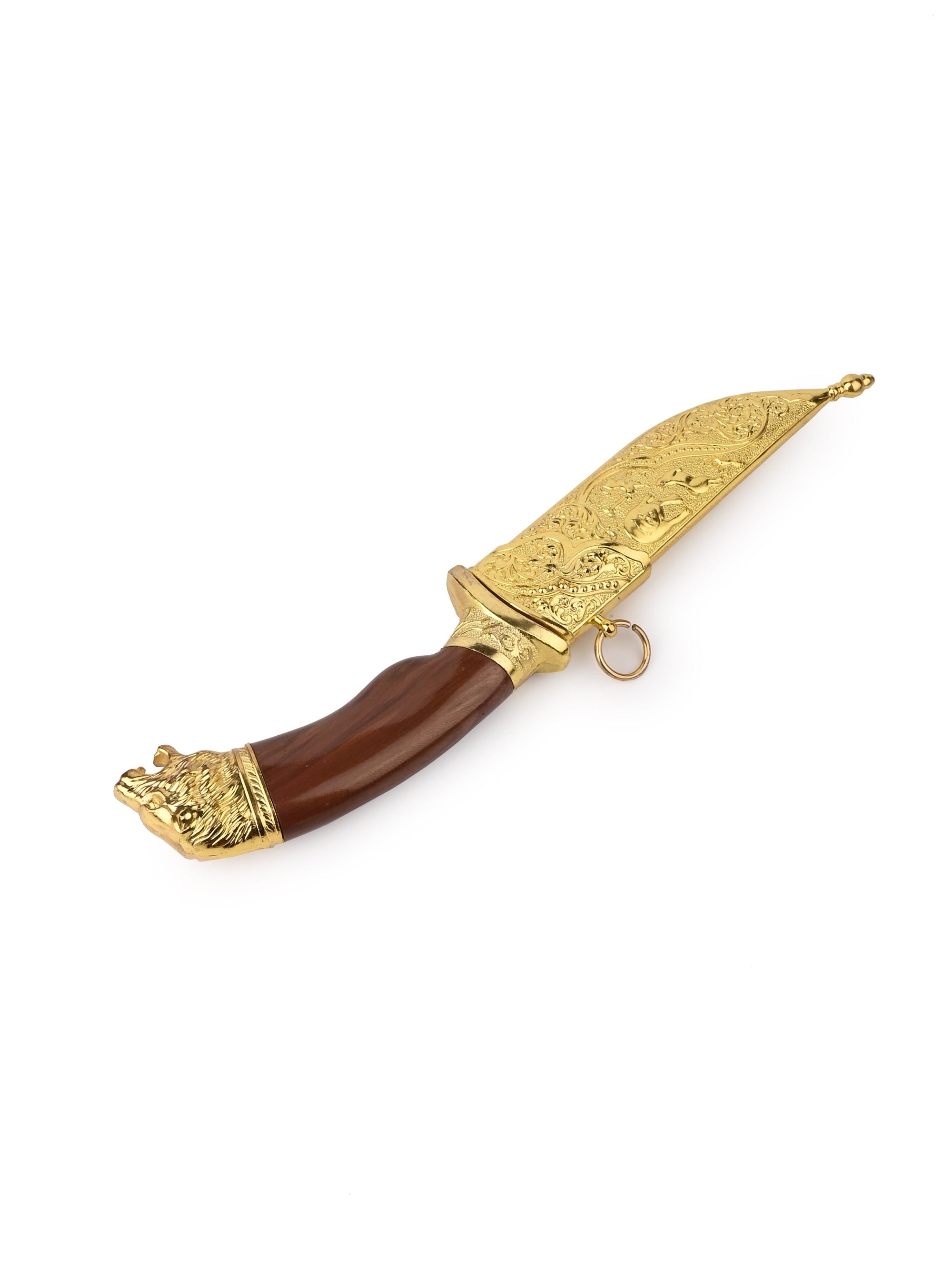 12" Royal Indian Knife / Dagger in a Golden Case - The Heritage Artifacts