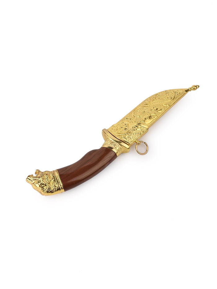 12" Royal Indian Knife / Dagger in a Golden Case - The Heritage Artifacts
