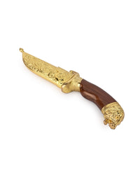 12" Royal Indian Knife / Dagger in a Golden Case - The Heritage Artifacts