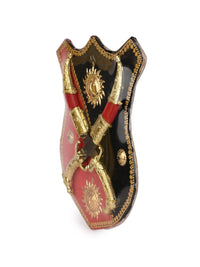 18" Wall Decor Rajput Dhal Talwar / Shield and Knife Set - Red and Black - The Heritage Artifacts