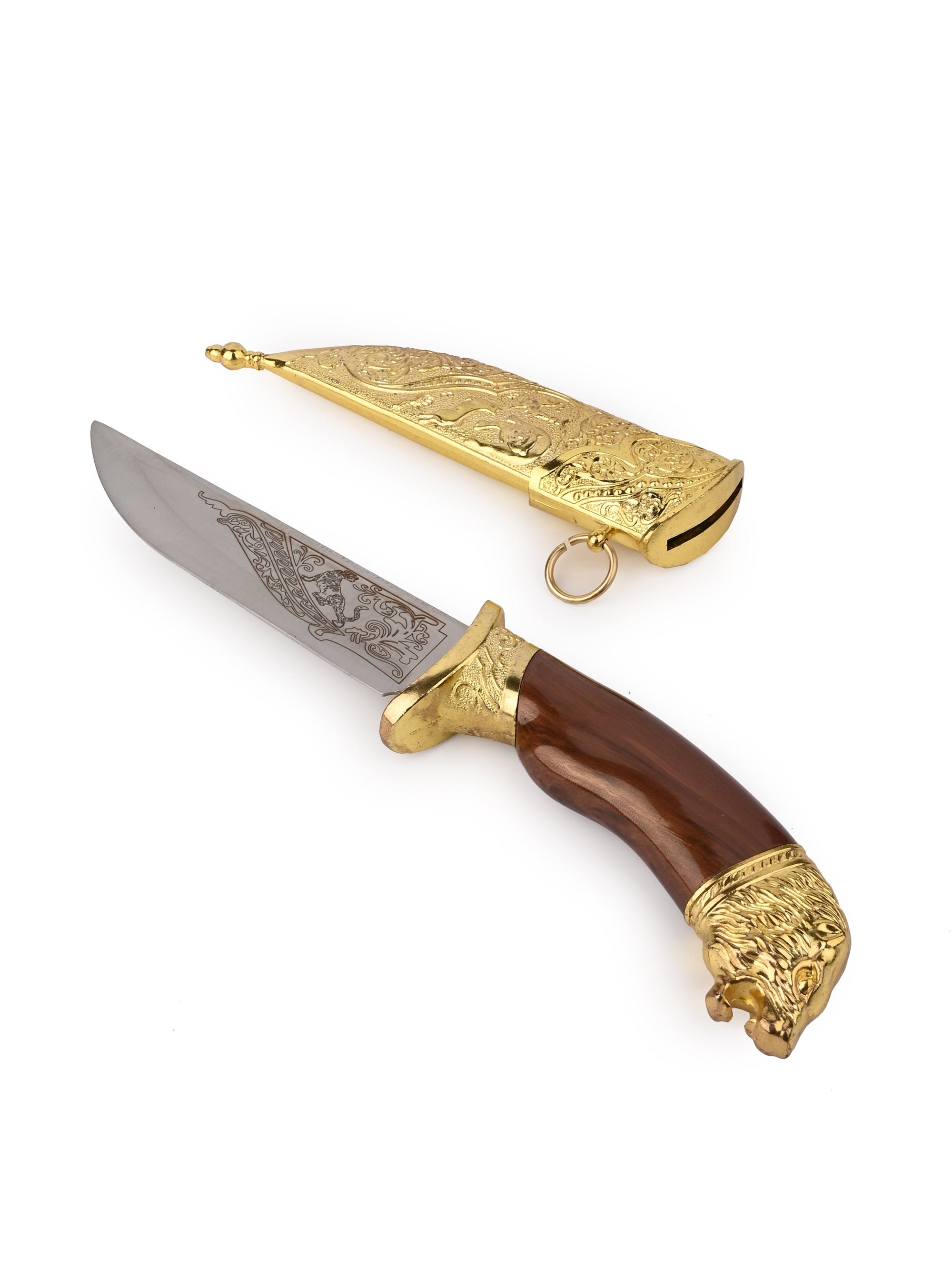 12" Royal Indian Knife / Dagger in a Golden Case - The Heritage Artifacts