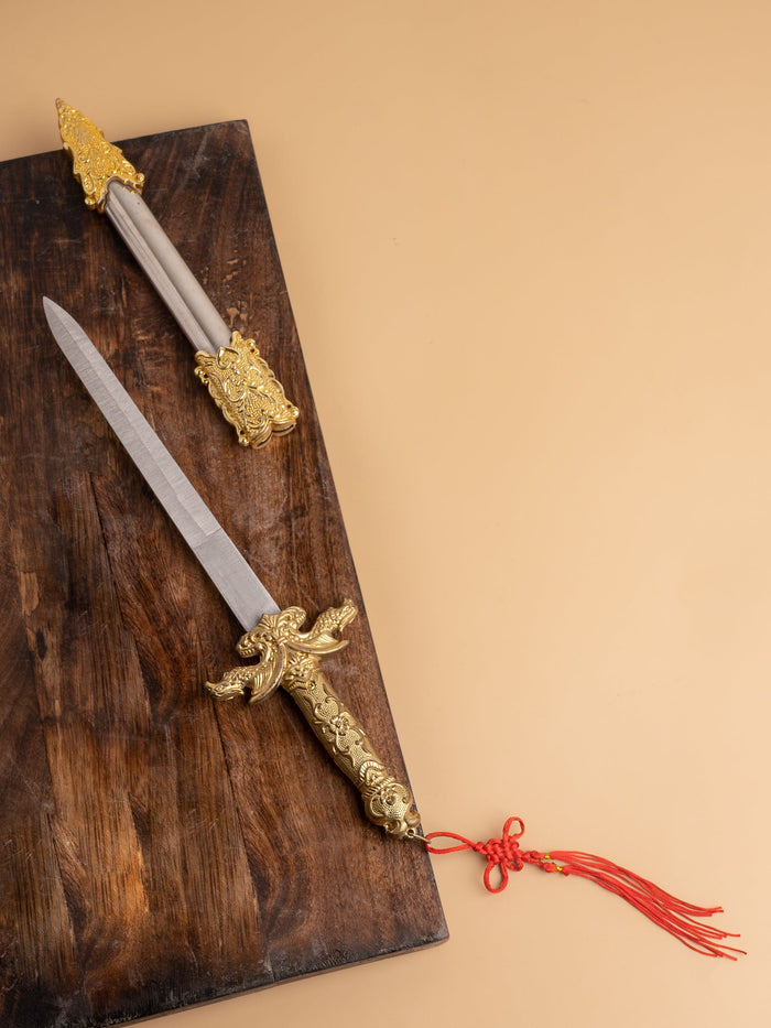 12" Chinese Design Straight Knife for Home Decoration - The Heritage Artifacts