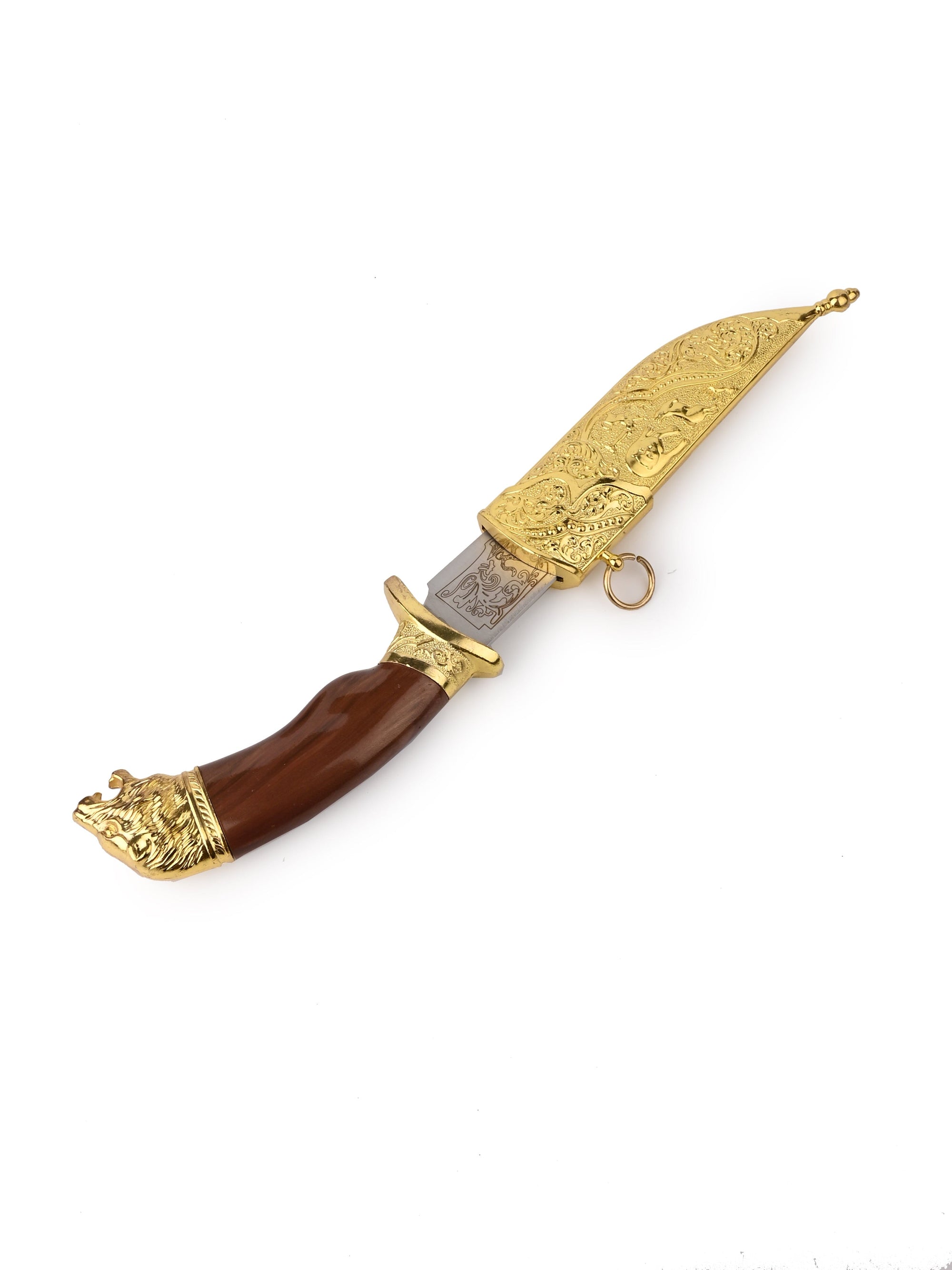 12" Royal Indian Knife / Dagger in a Golden Case - The Heritage Artifacts