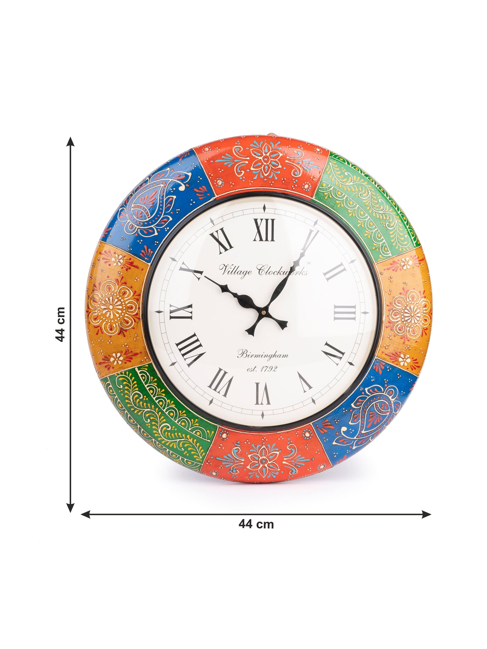 Rajasthani Art Colorful Meenakari Analogue Wall Clock - 17 inches dia - The Heritage Artifacts