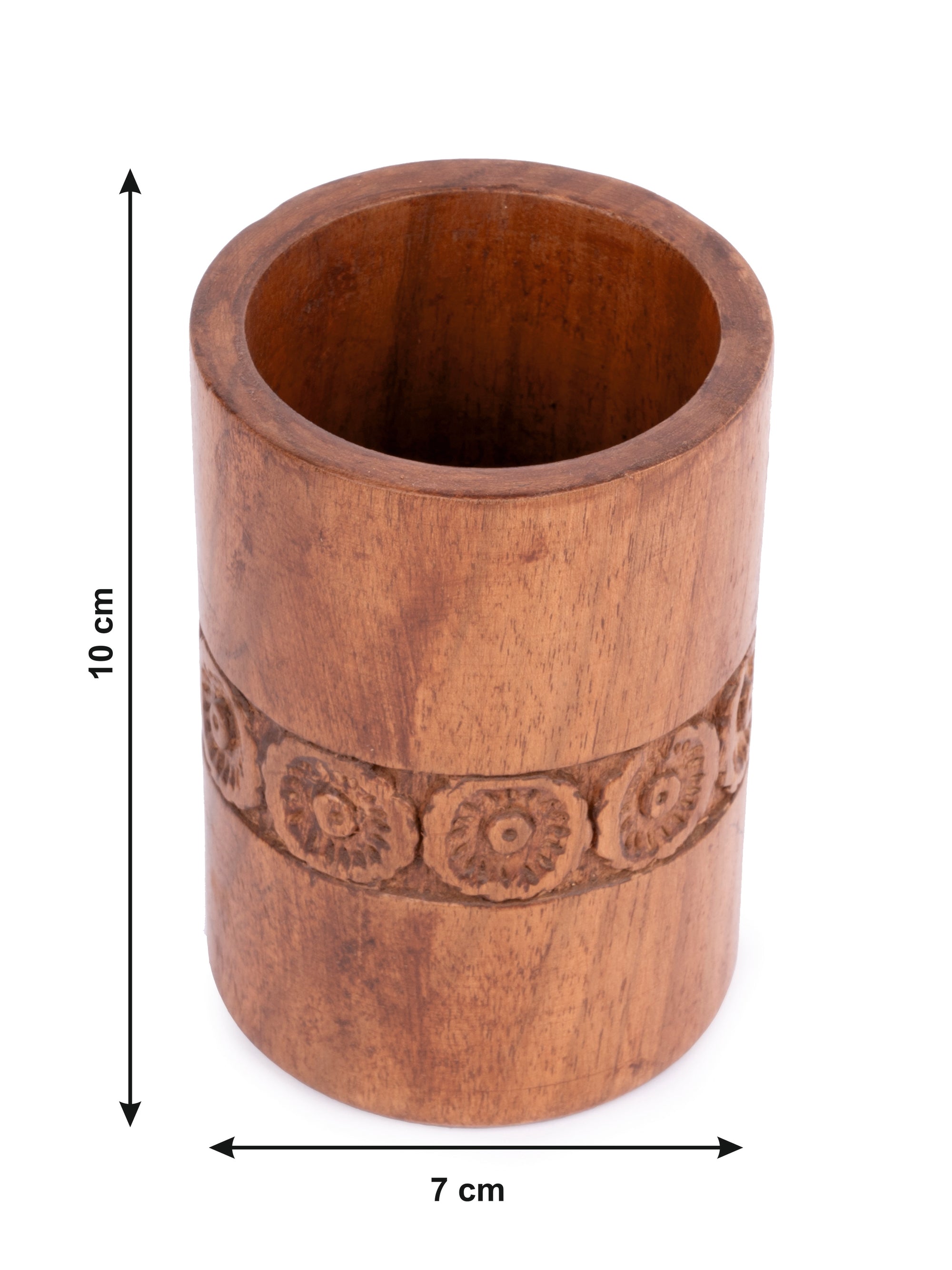 Walnut wood carved Pen / Pencil Holder - 4 inches height - The Heritage Artifacts