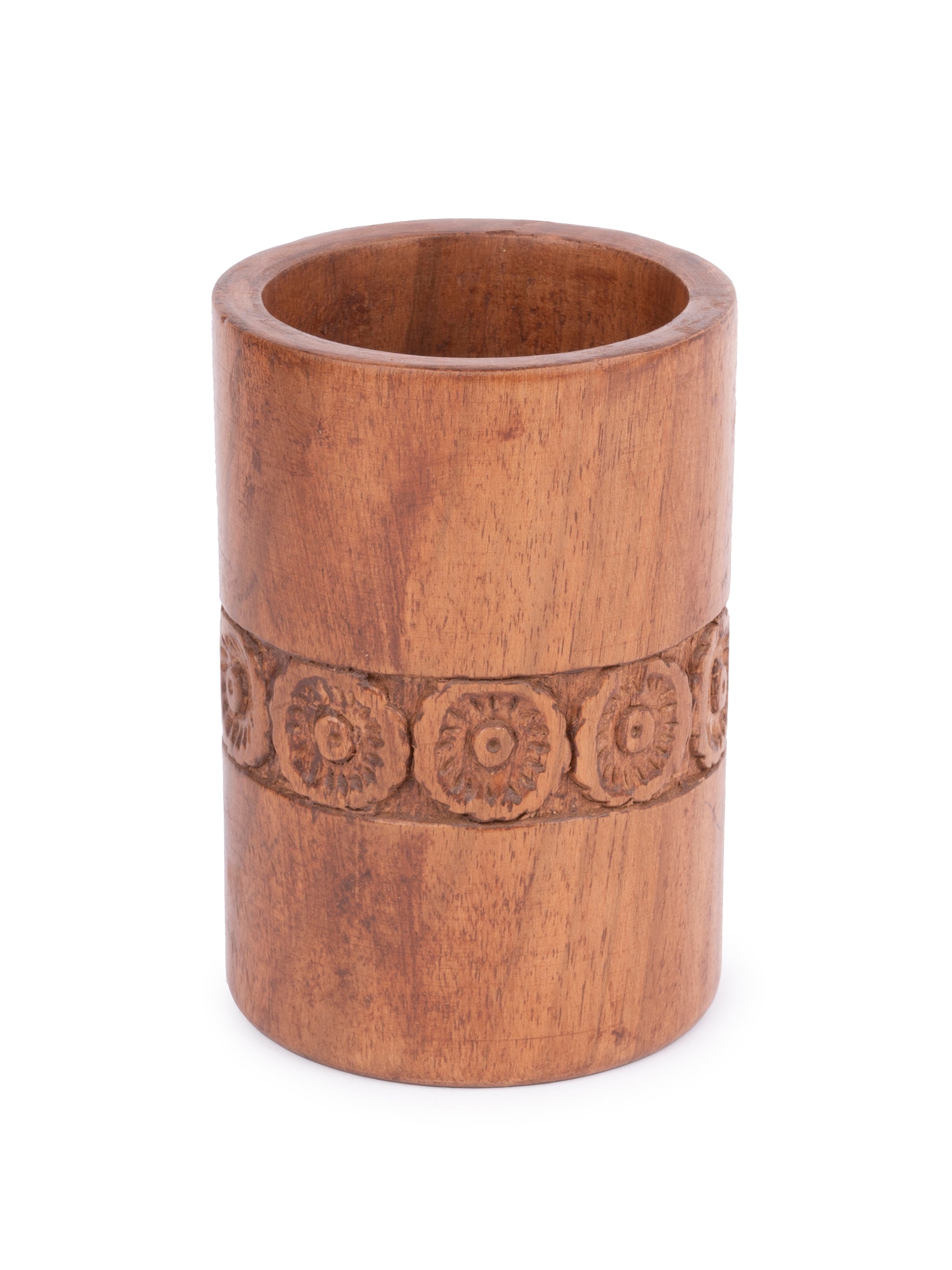 Walnut wood carved Pen / Pencil Holder - 4 inches height - The Heritage Artifacts